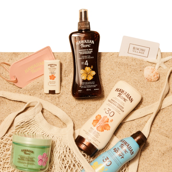 Hawaiian Tropic products set on the sand
