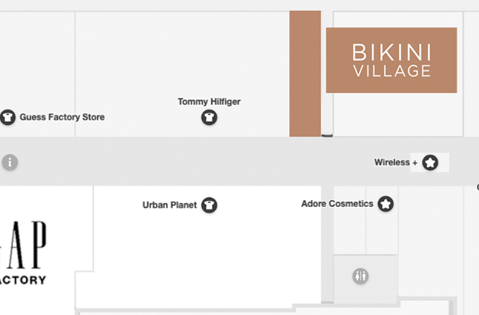 Map of Outlets Tanger Cookstown - Where to find Bikini Village