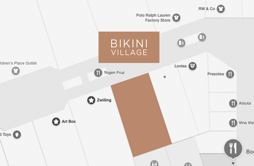Carte du Tsawwassen Mills Central Walk - où trouver la boutique Bikini Village