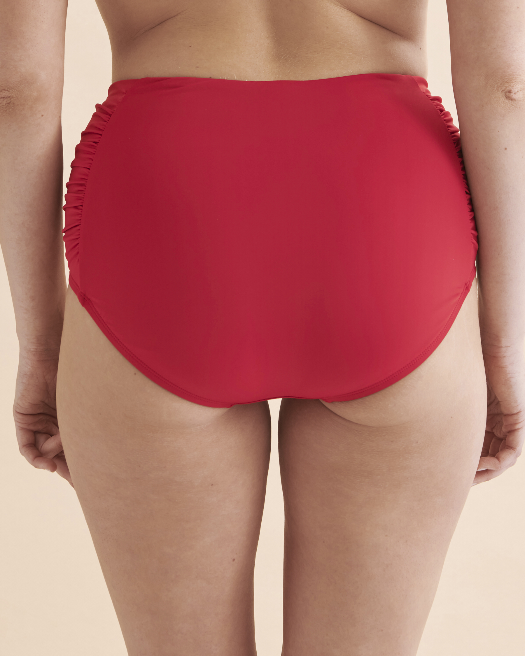JANTZEN Solid Shirred Side High Waist Bikini Bottom Red JZ23170H - View2