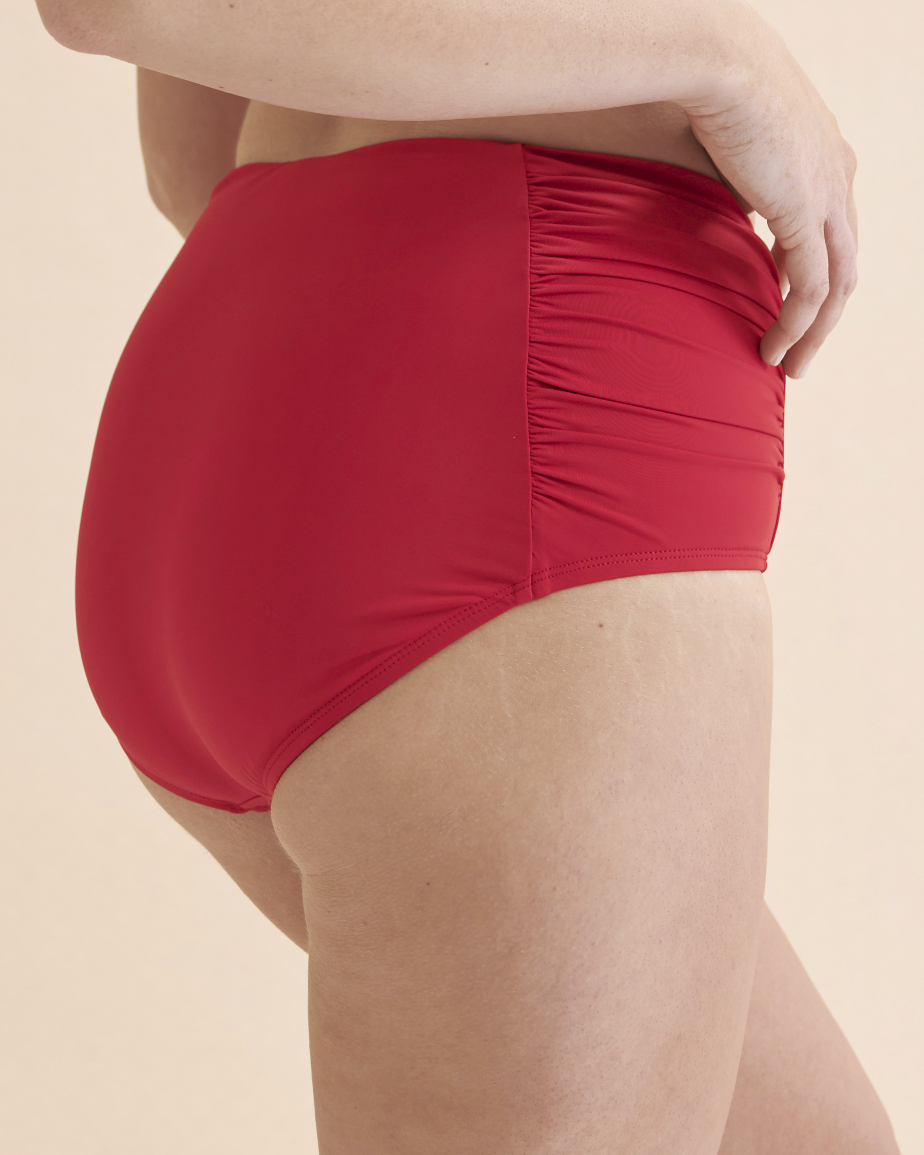 JANTZEN Solid Shirred Side High Waist Bikini Bottom Red JZ23170H - View3