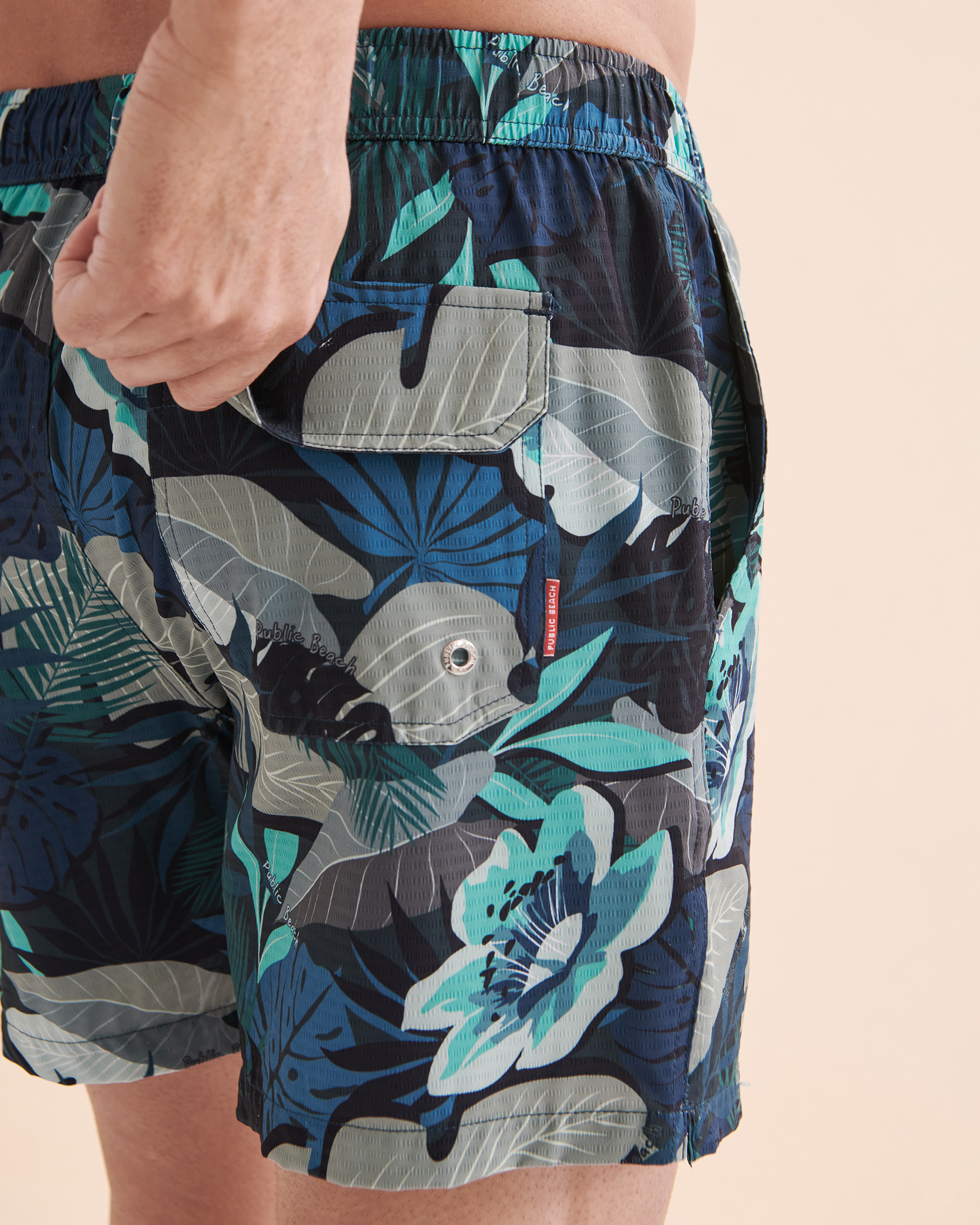 PUBLIC BEACH Volley Swimsuit Dark Blue Leaves PB6639BIK - View4