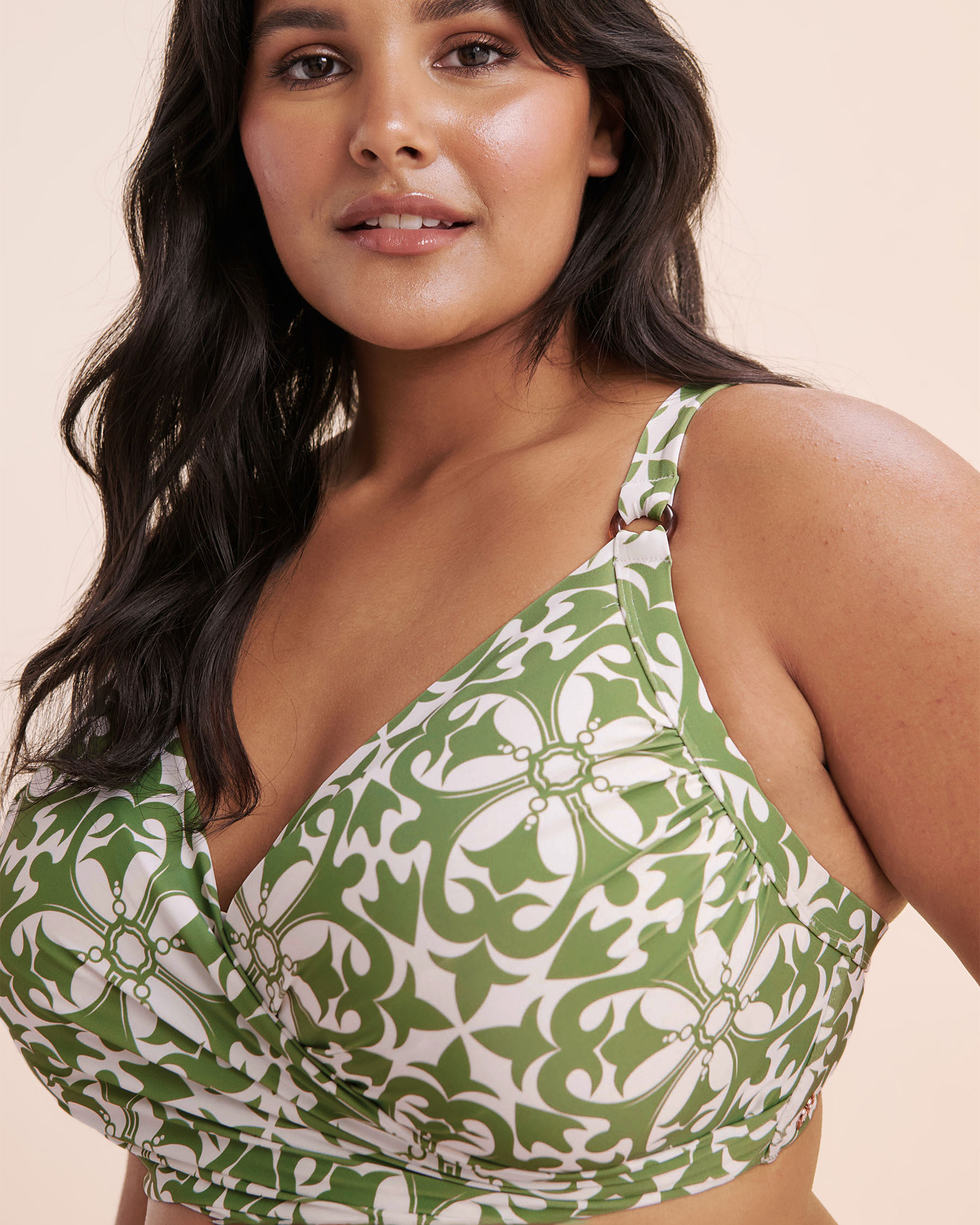 TURQUOISE COUTURE D Cup Plunge Bikini Top Jade Green Mosaic 01200105 - View7