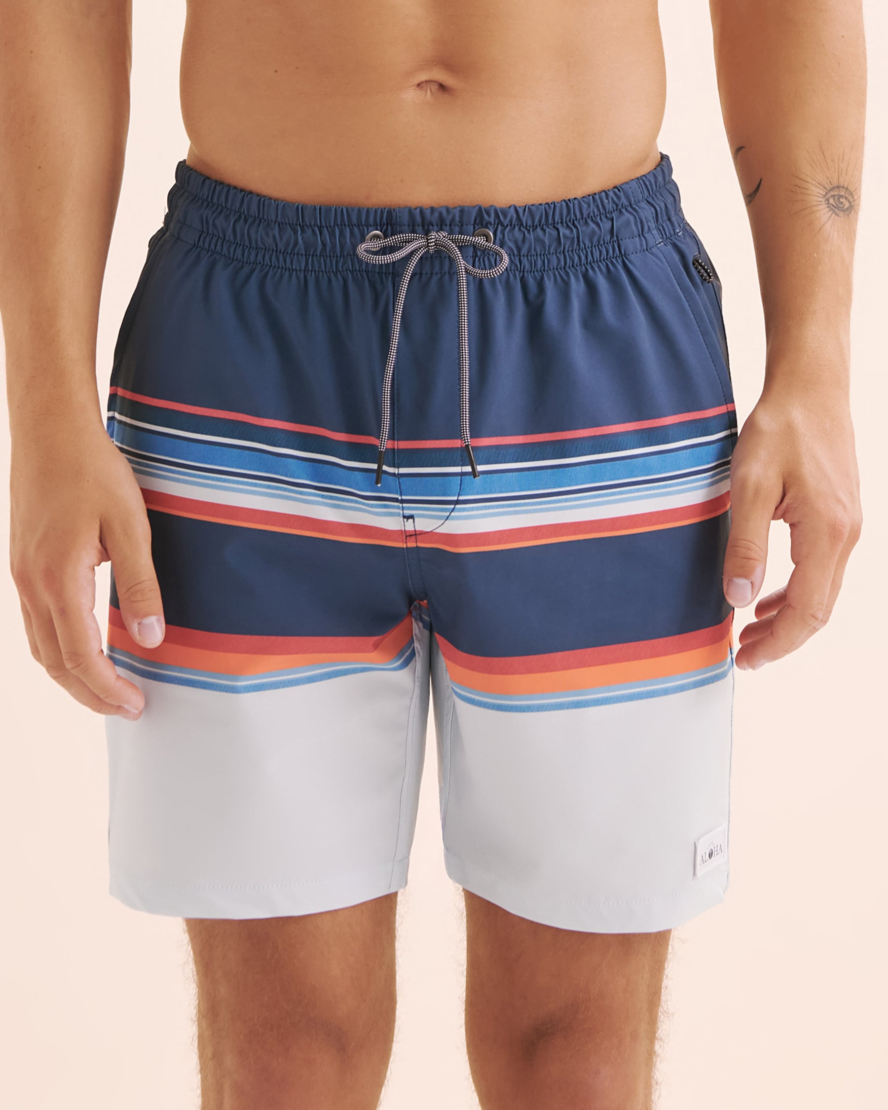LUCKY ALOHA Phase Mesh Liner Volley Swimsuit Navy Blue Stripes PHS1047 - View1