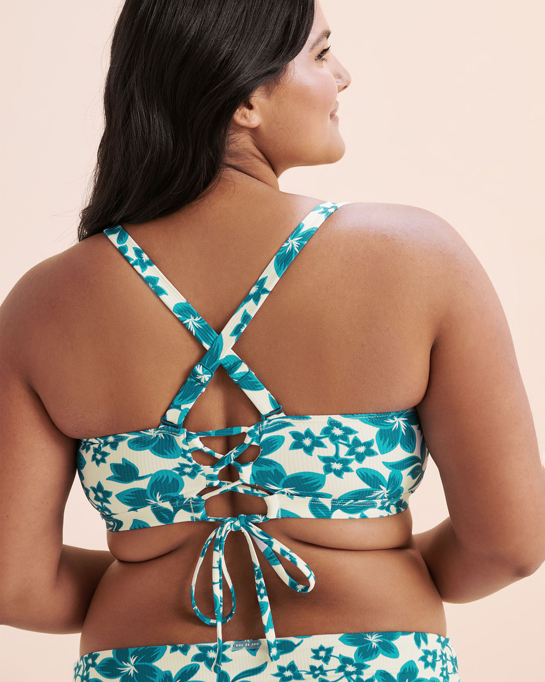 EAU DE SEA Ribbed Bandeau Bikini Top Floral Blue 01100415 - View8