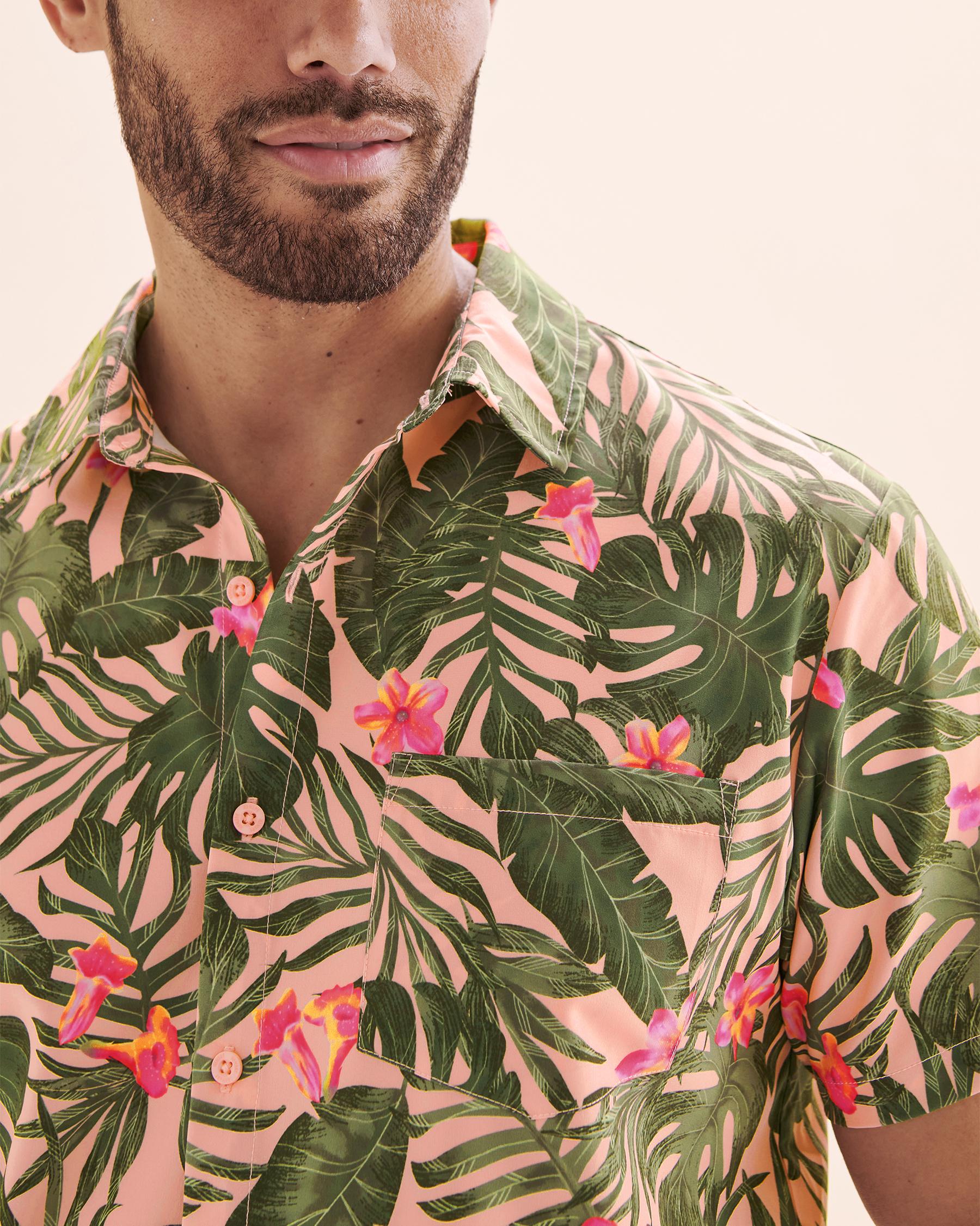HAMABE Short Sleeve Shirt Pink Tropical 04100034 - View4