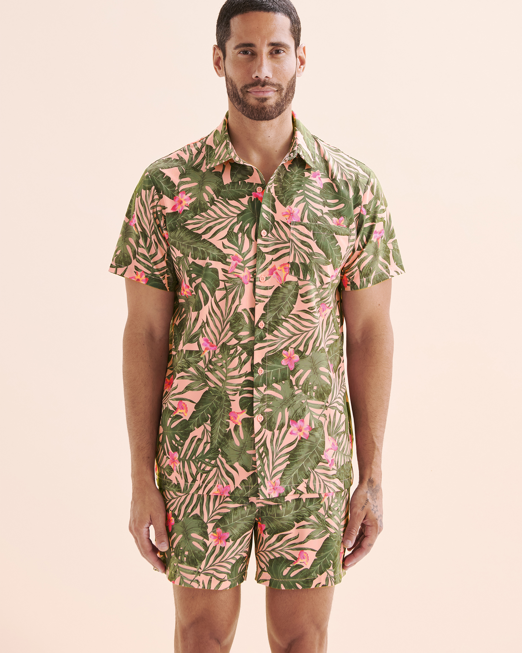 HAMABE Short Sleeve Shirt Pink Tropical 04100034 - View5