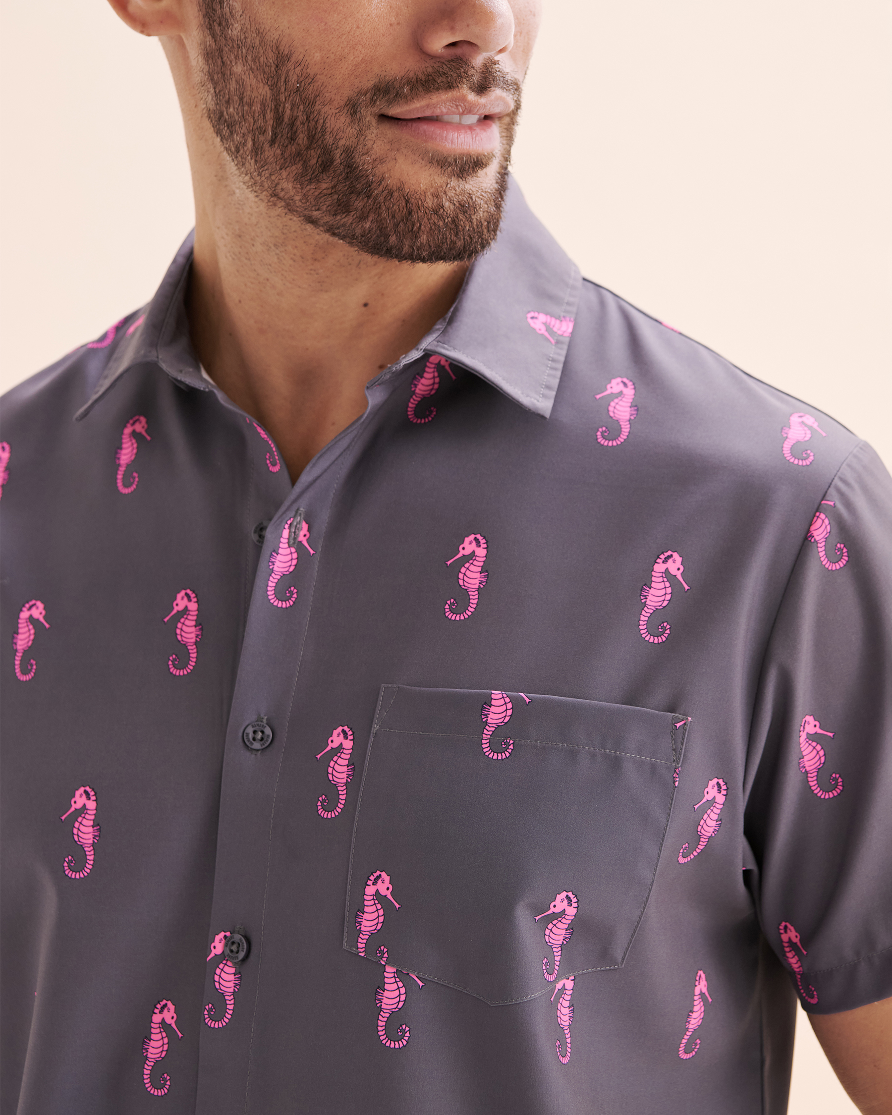 HAMABE Short Sleeve Shirt Seahorse Pink 04100034 - View4
