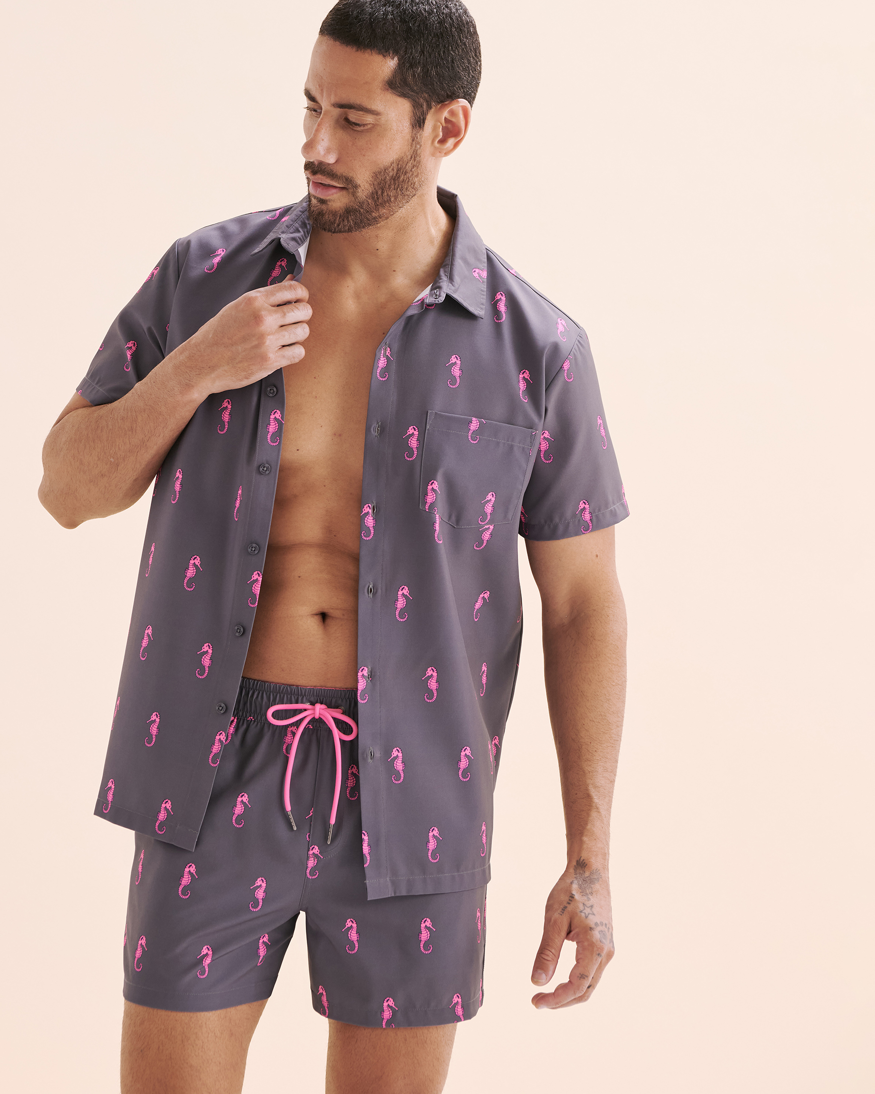 HAMABE Short Sleeve Shirt Seahorse Pink 04100034 - View5