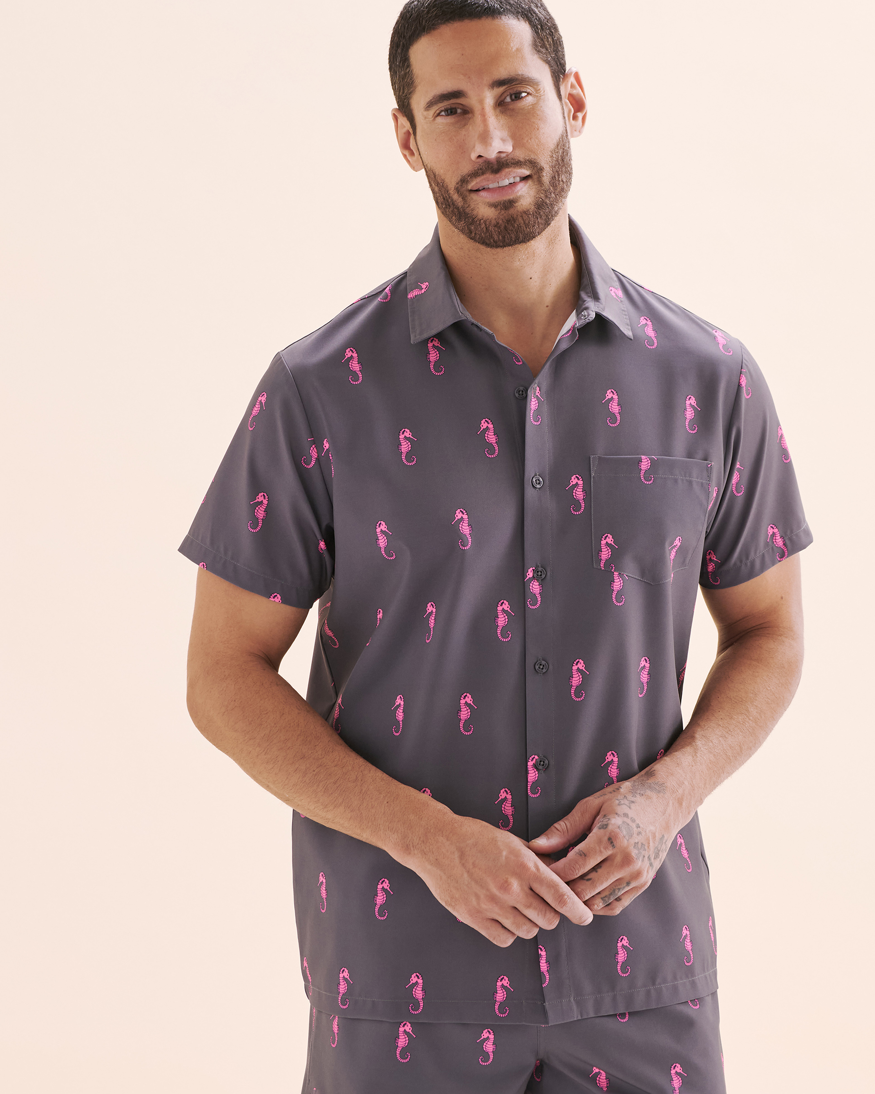 HAMABE Short Sleeve Shirt Seahorse Pink 04100034 - View6