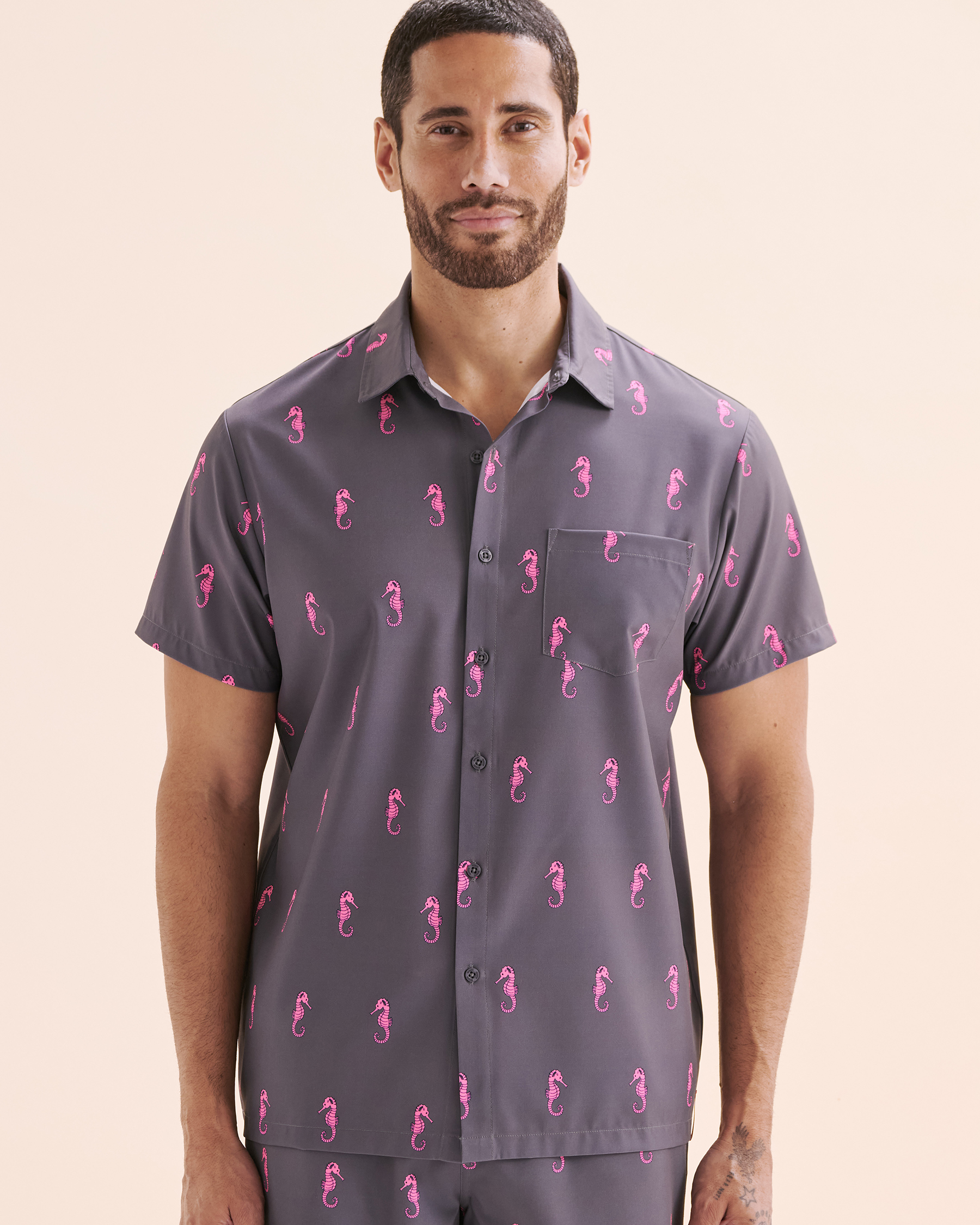 HAMABE Short Sleeve Shirt Seahorse Pink 04100034 - View7