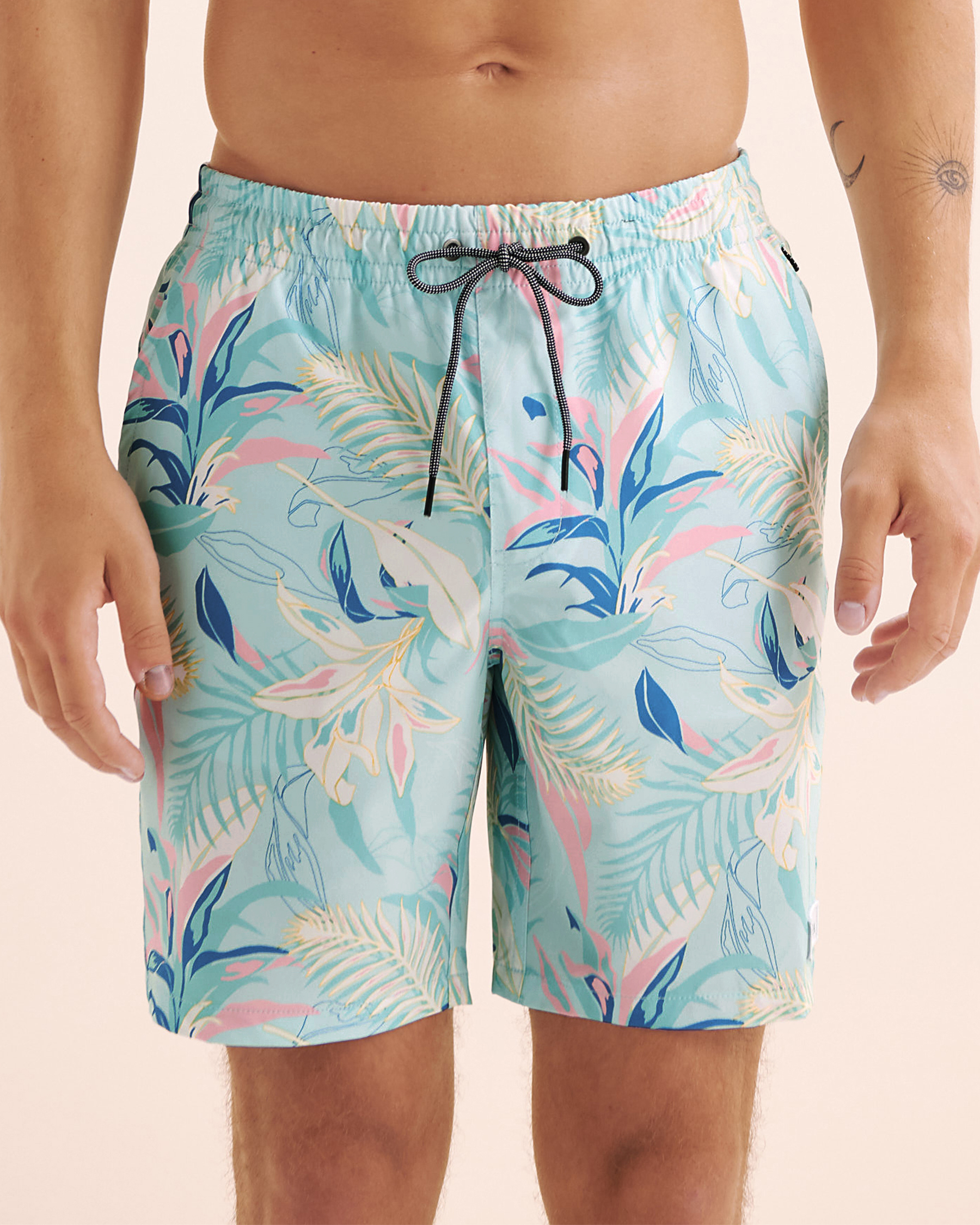 LUCKY ALOHA Tides Mesh Liner Volley Swimsuit Light Blue Print TDS1127 - View1