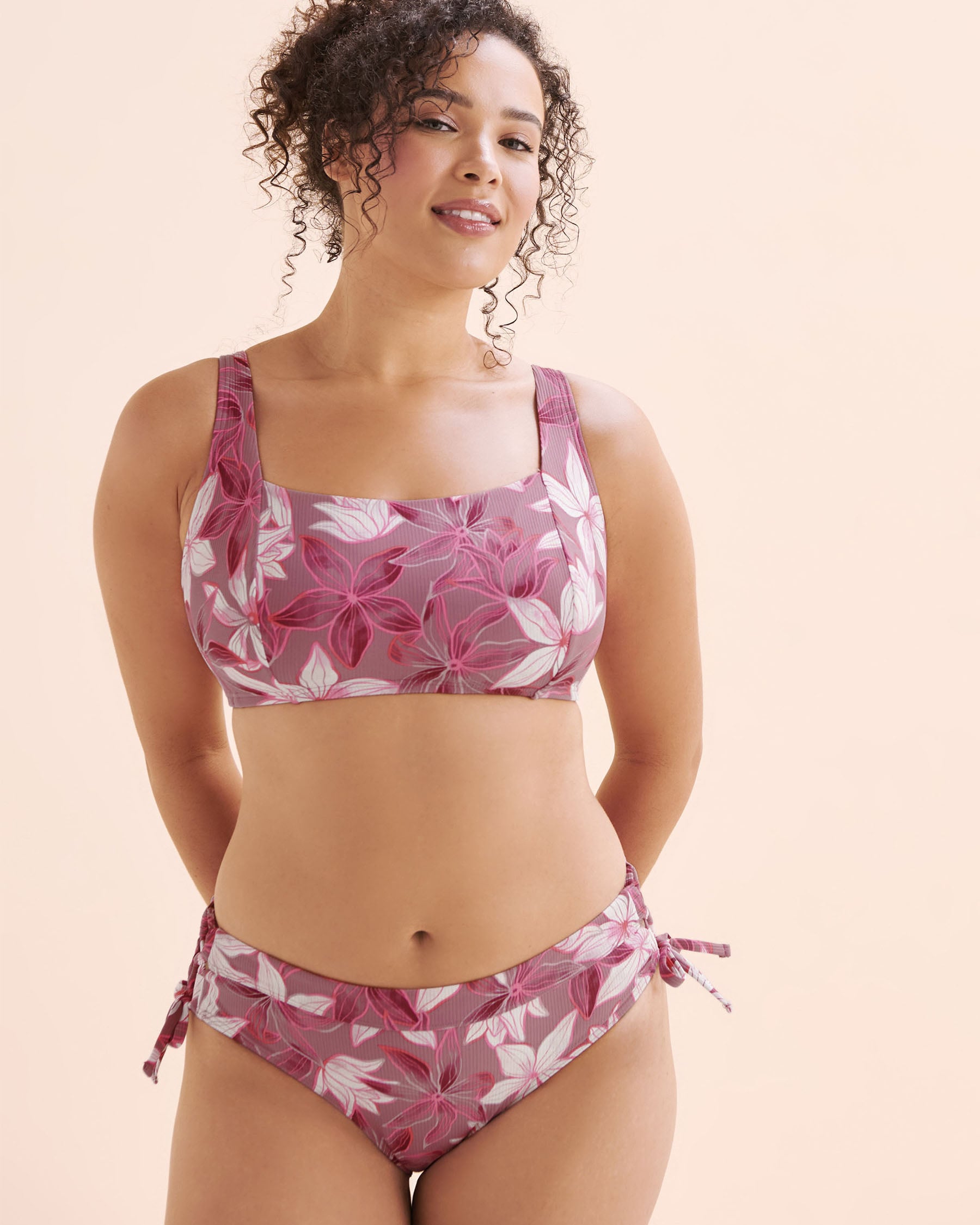 EAU DE SEA Ribbed D Cup Bralette Bikini Top Floral Damson Purple 01200109 - View1
