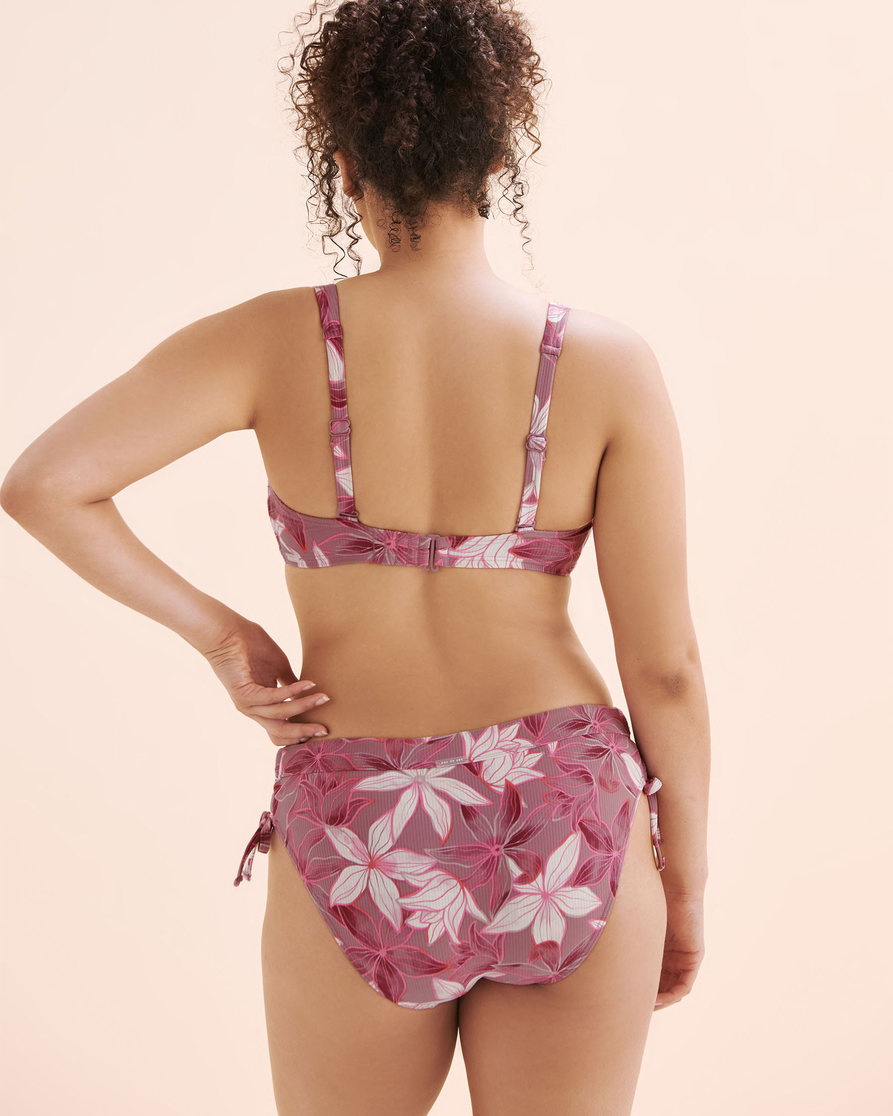 EAU DE SEA Ribbed D Cup Bralette Bikini Top Floral Damson Purple 01200109 - View2