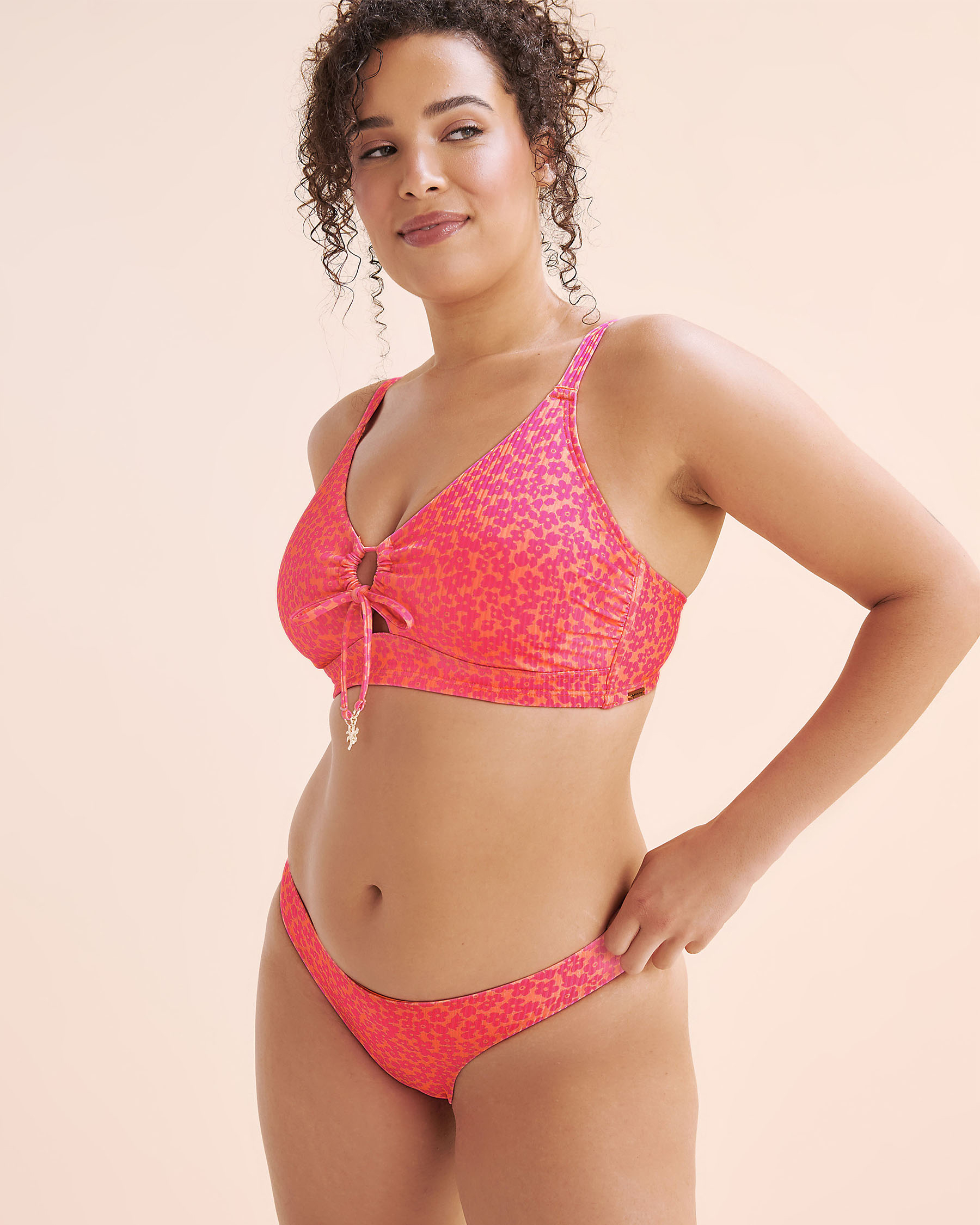 MY BIKINI STORY Ribbed D Cup Bralette Bikini Top Vivid Orange 01200111 - View5