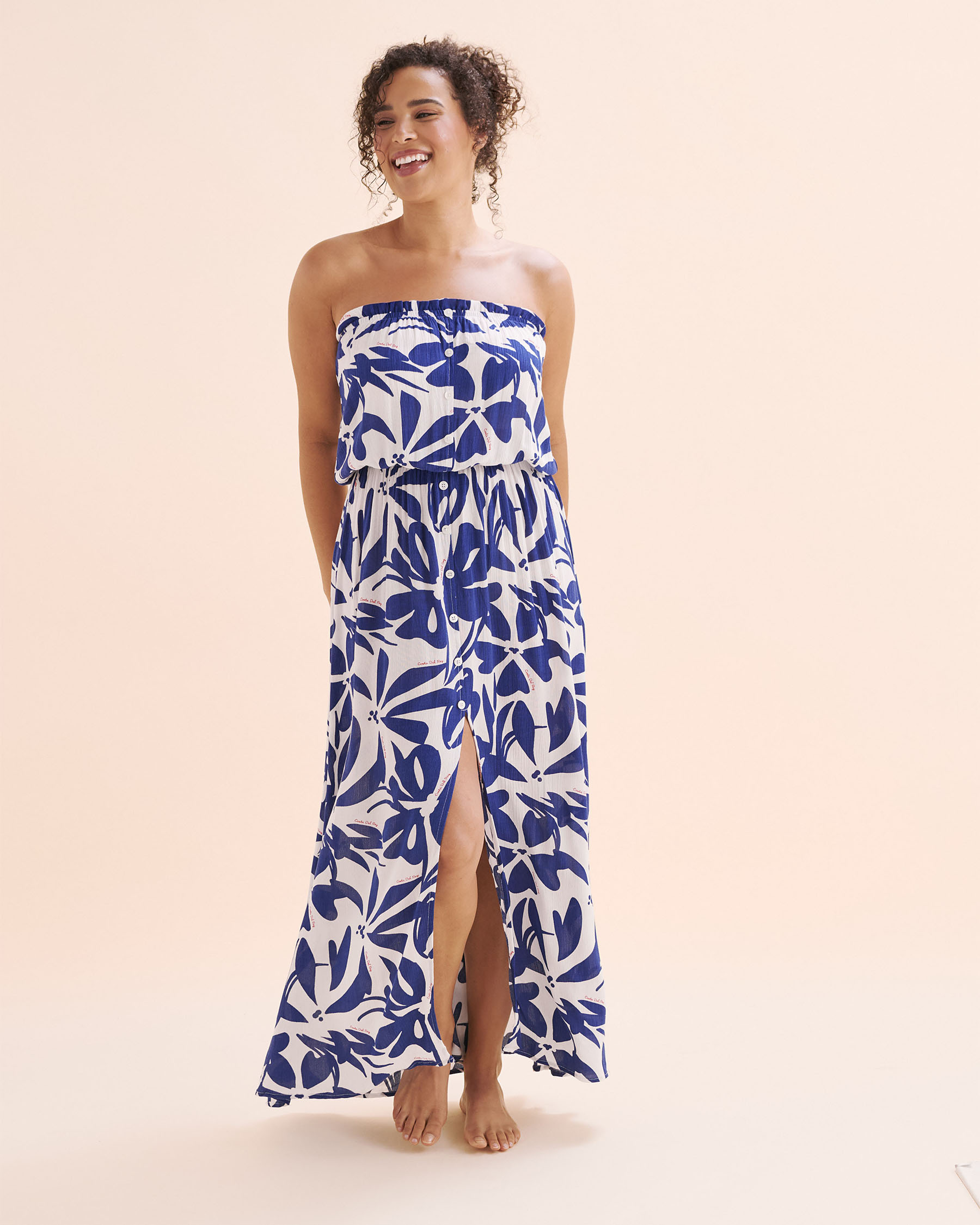 COSTA DEL REY Bandeau Midi Gauze Dress Floral Blue 02300174 - View8
