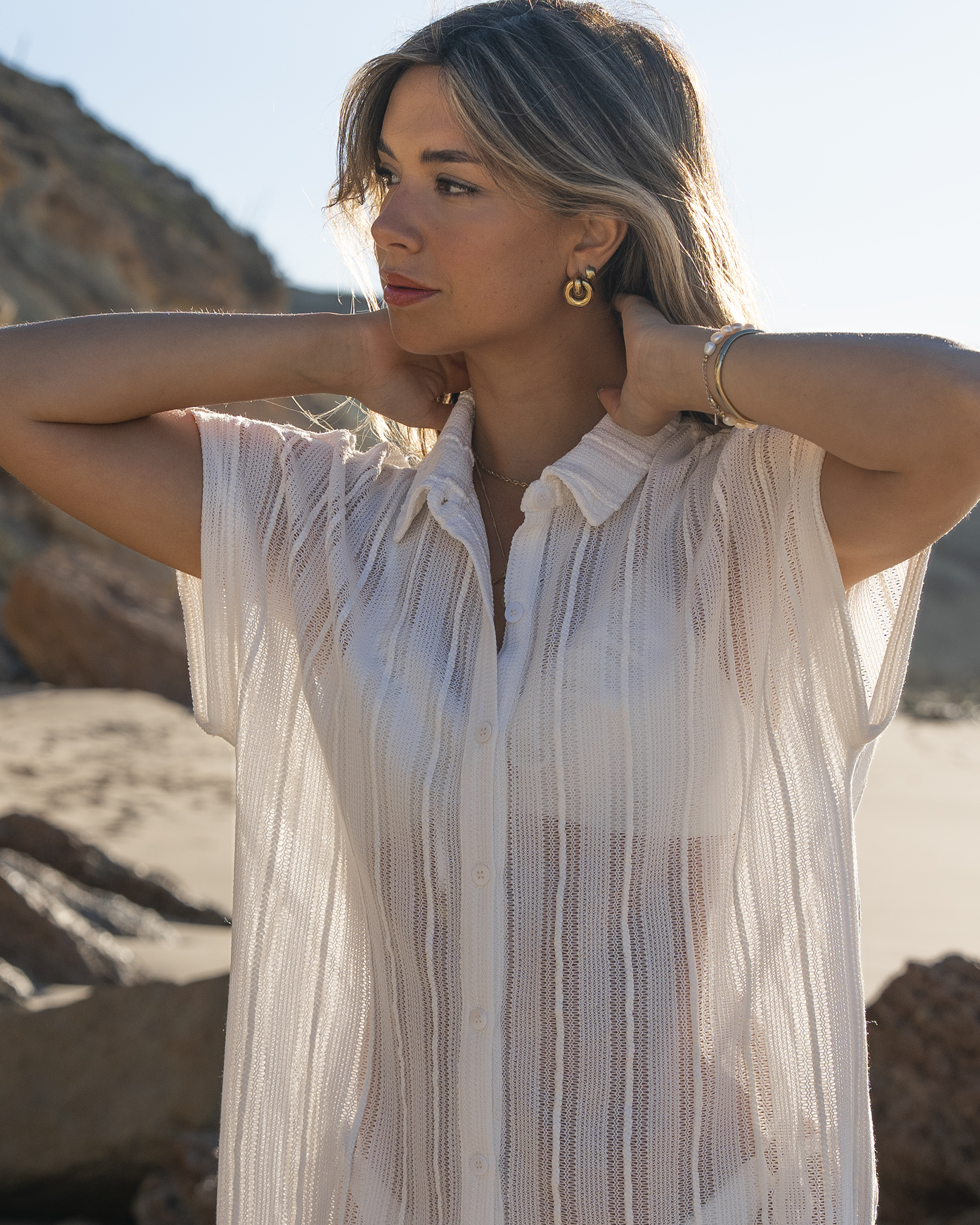 OFF THE BEACH Crochet Short Sleeves Shirt White 02100039 - View4