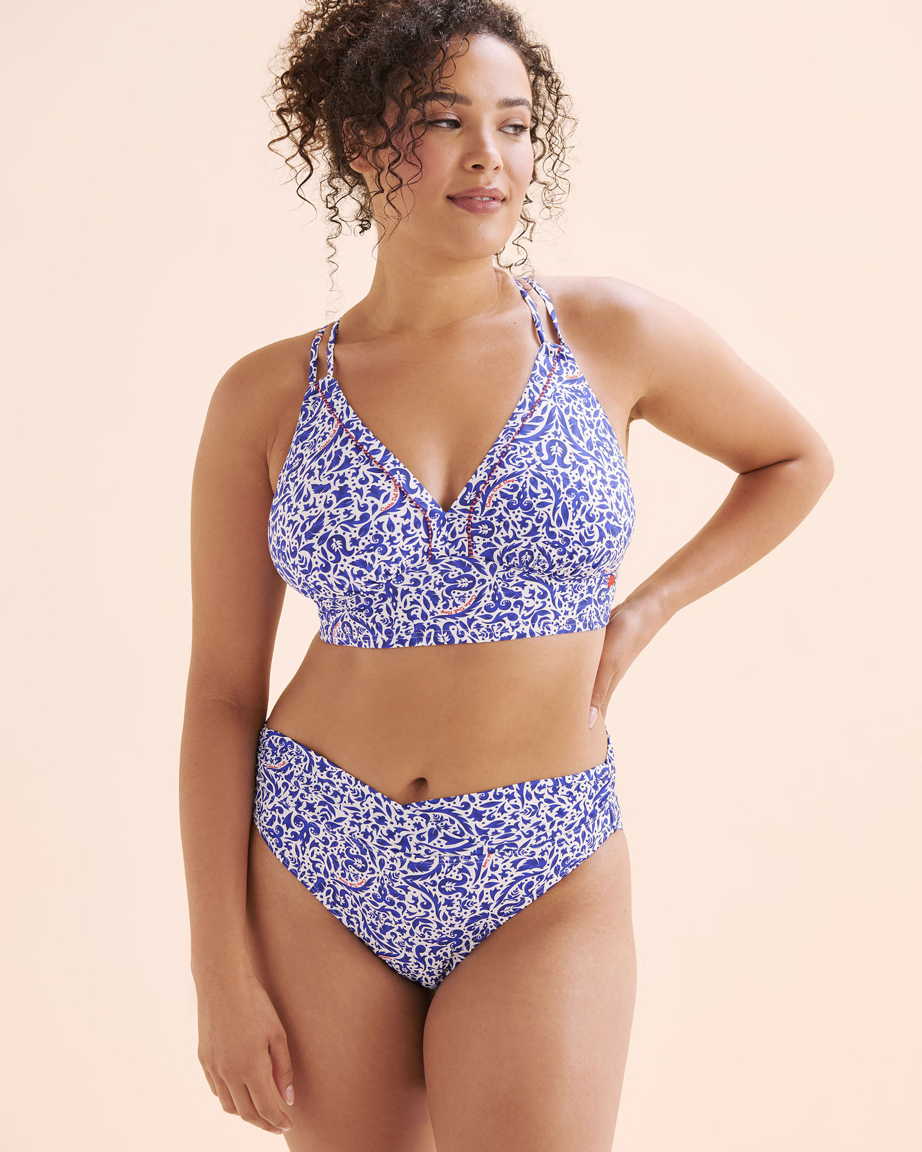 COSTA DEL REY D Cup Triangle Bikini Top With Striped Trim Blue, red and white 01200114 - View1