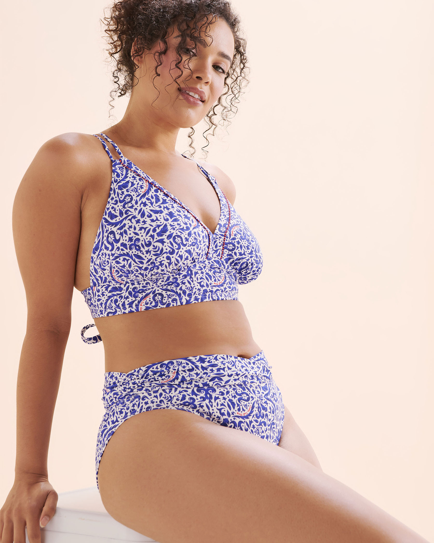COSTA DEL REY D Cup Triangle Bikini Top With Striped Trim Blue, red and white 01200114 - View4