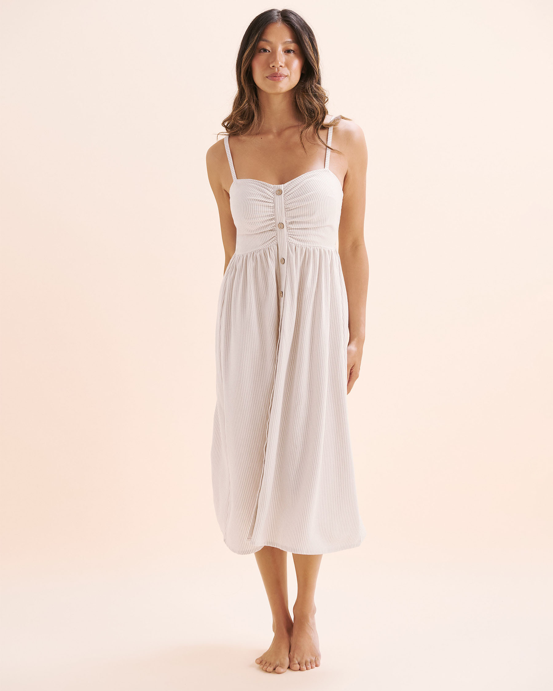 OFF THE BEACH Front-buttoned striped dress Beige stripes 02300170 - View5