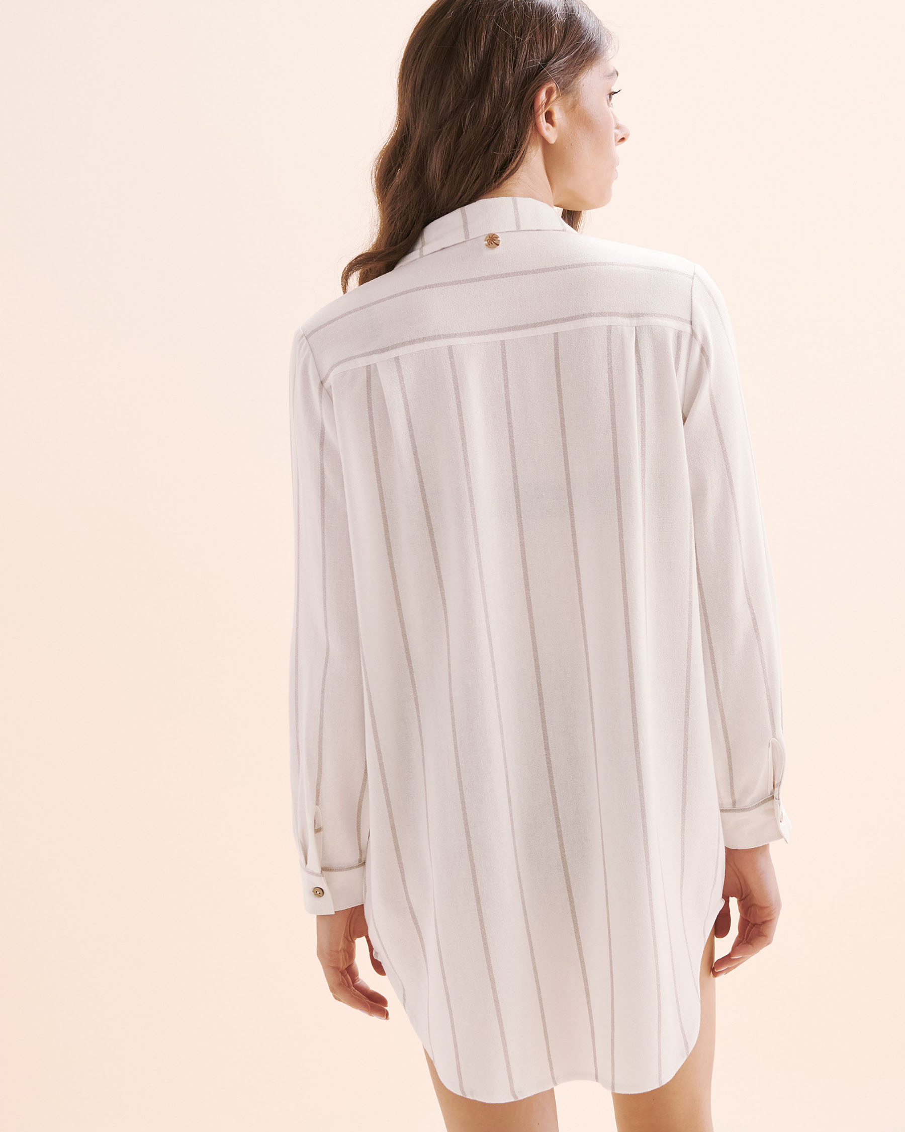 OFF THE BEACH Stripe Long Sleeves Shirt White and Beige 02100041 - View2