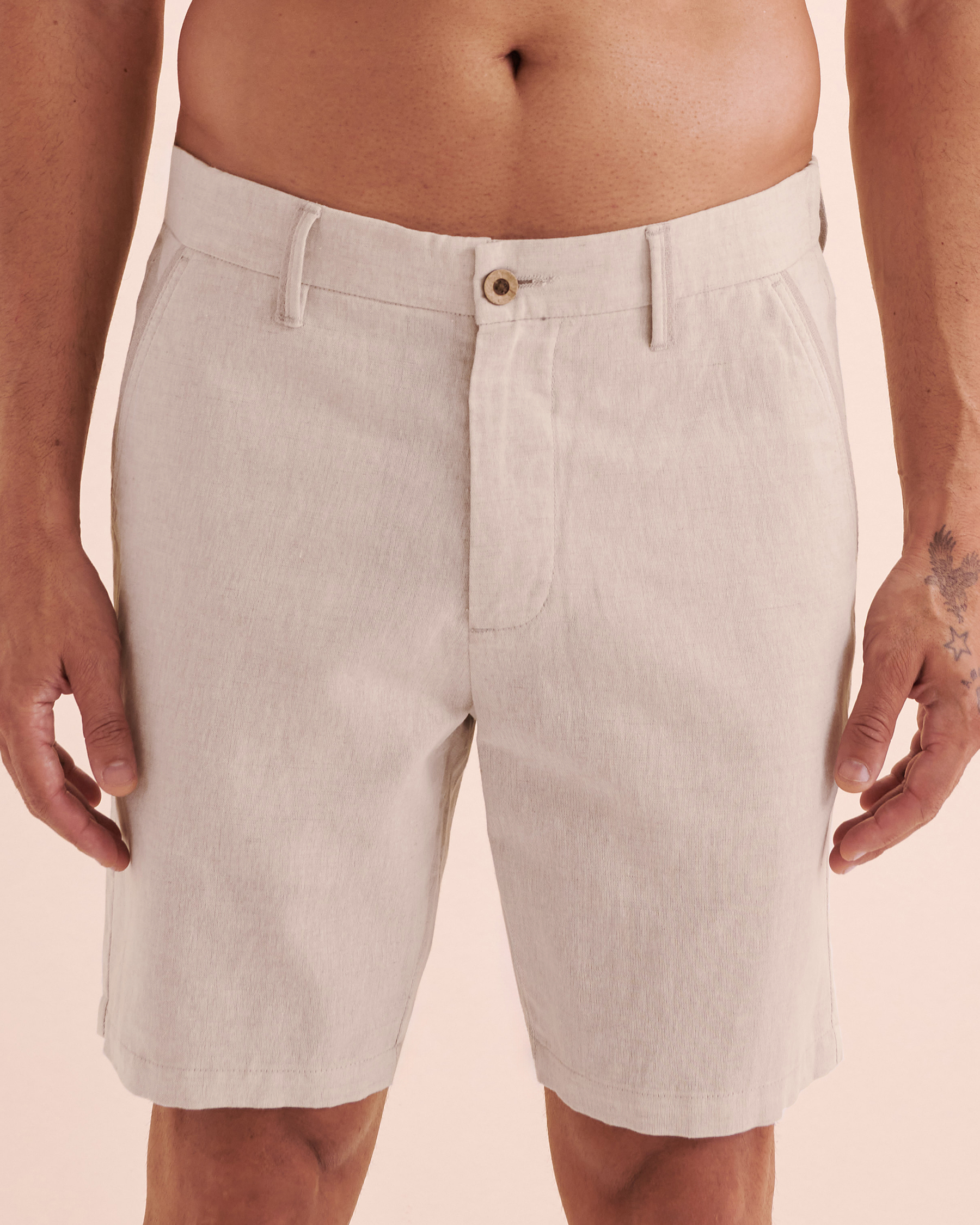 PUBLIC BEACH Linen Bermuda Shorts Natural PB7801BIK - View1