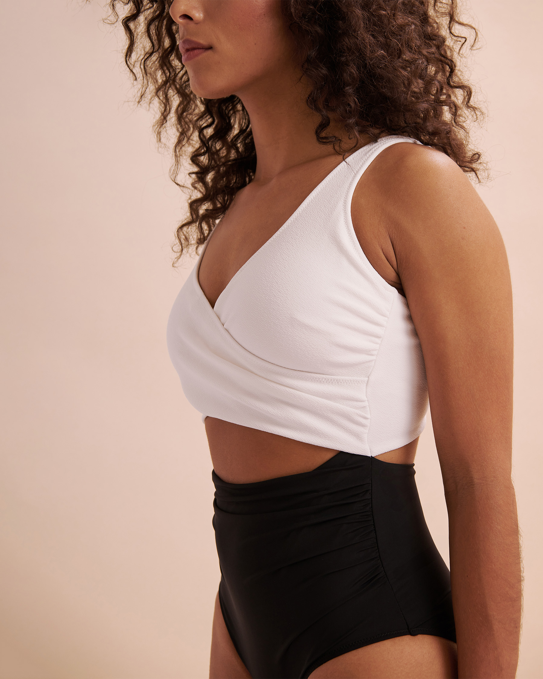 EVERYDAY SUNDAY Classic Wrap One-piece Swimsuit Black & White ESBEAW00964F - View4