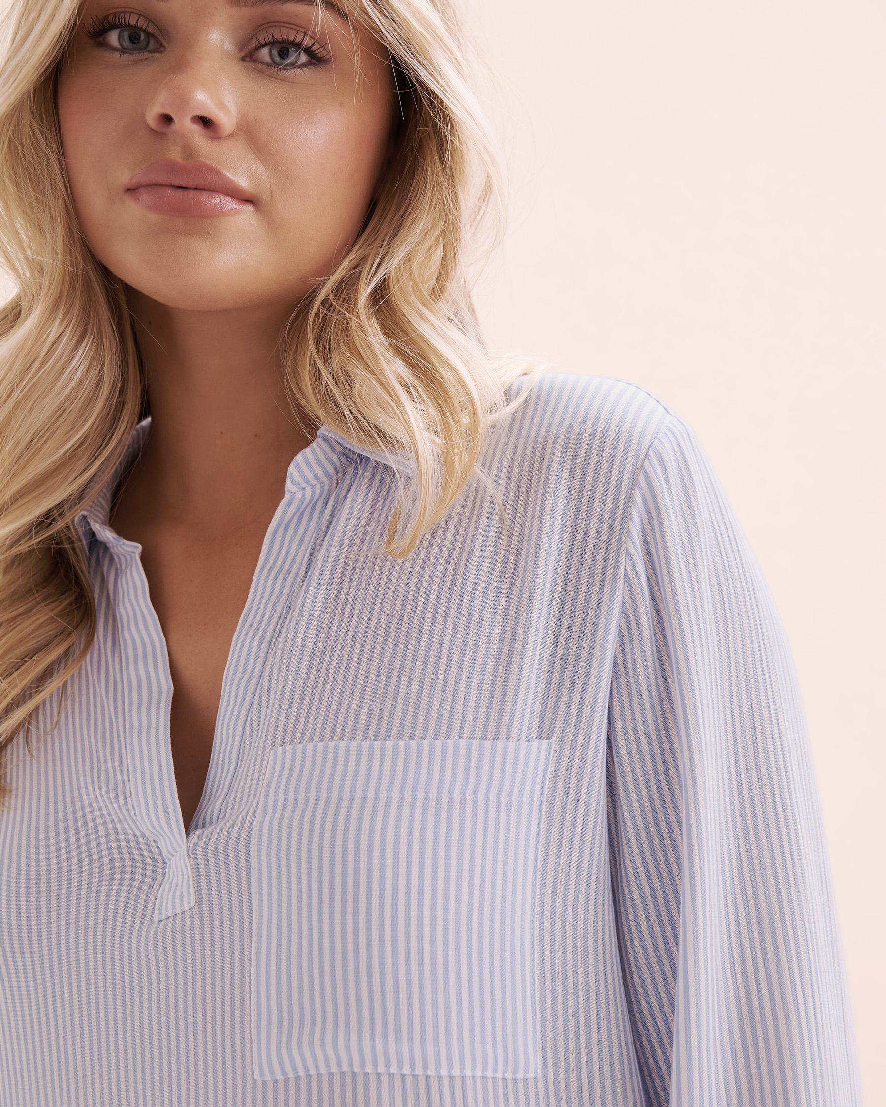 TROPIK Striped Gauze Shirt Blue and white 02100032 - View4