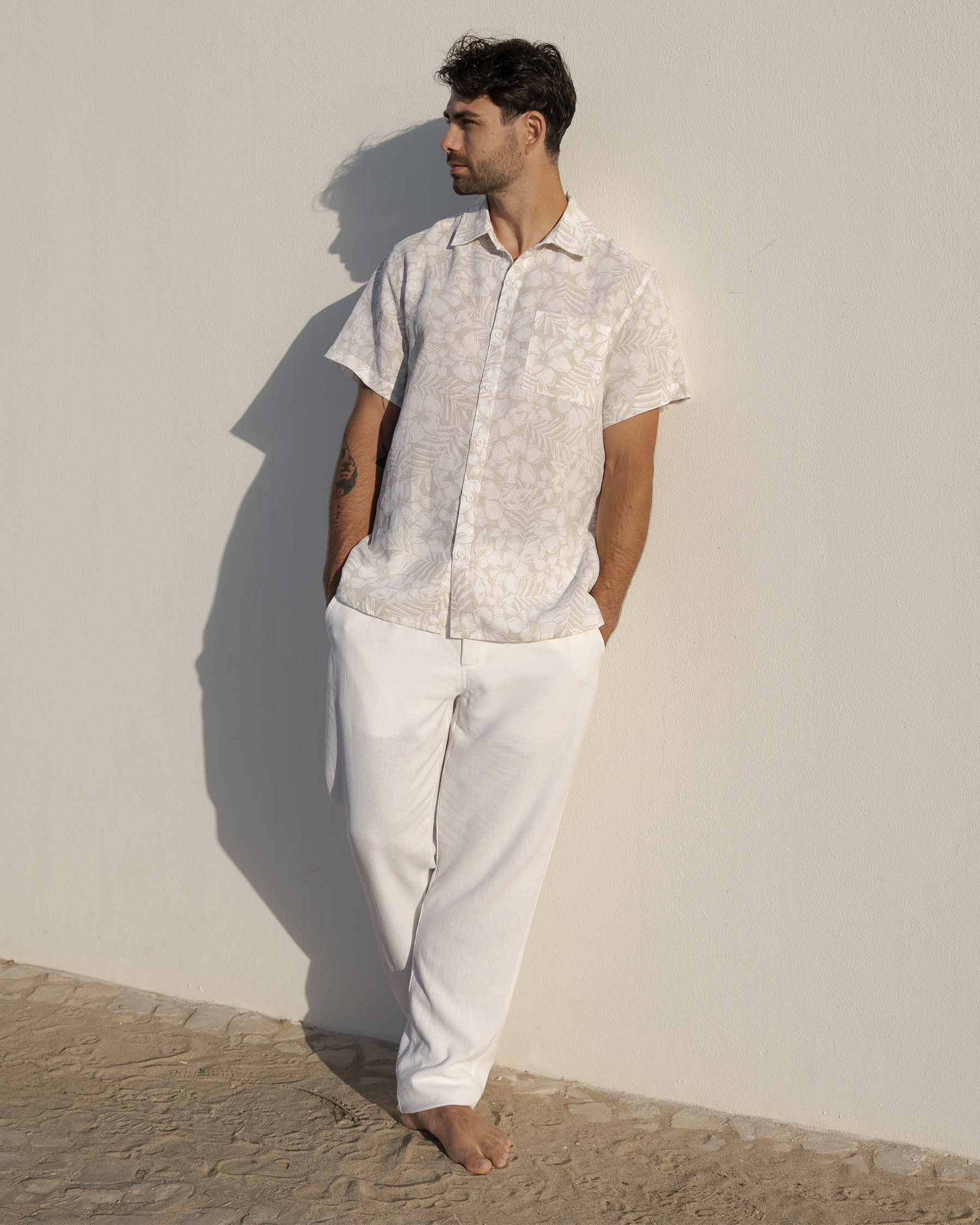 OFF THE BEACH Linen Blend Short Sleeve Shirt Beige and white 04100045 - View2