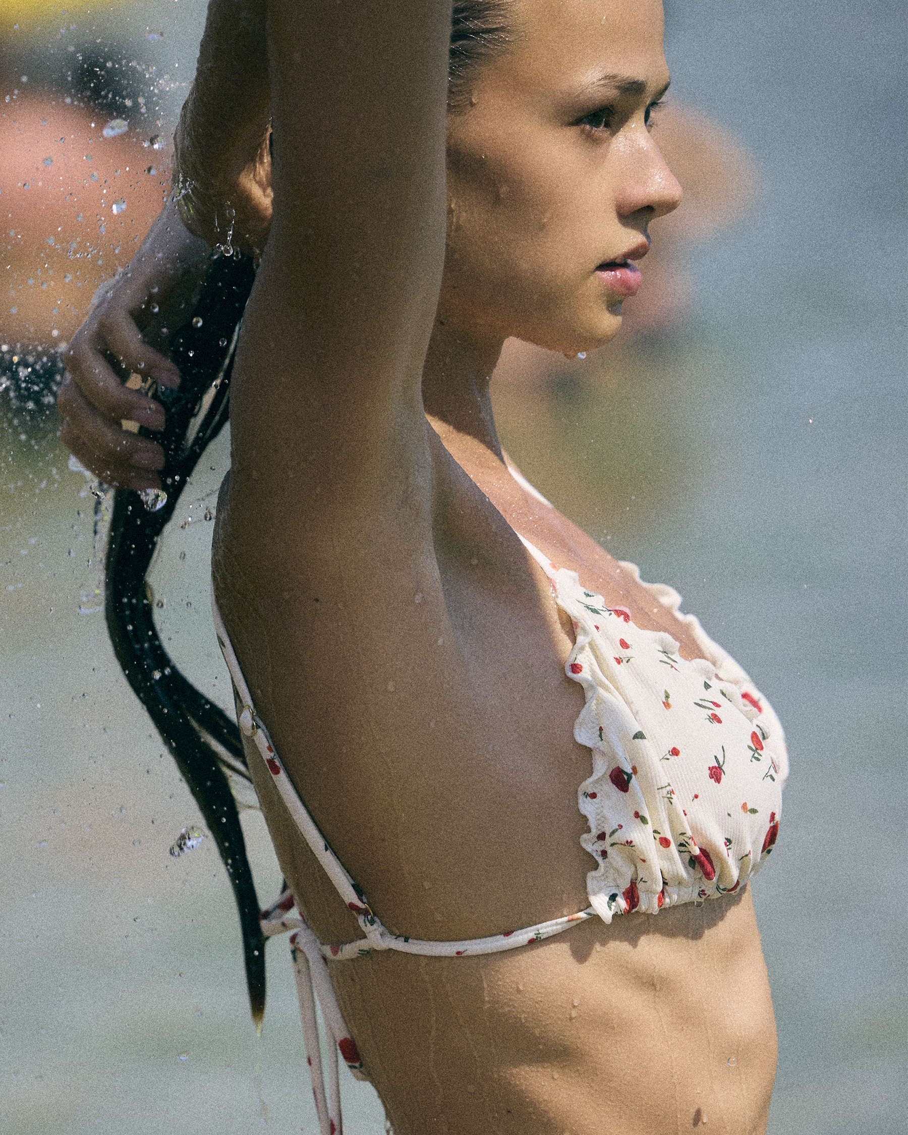 EVERYDAY SUNDAY Rosy Bliss Frill Edge Triangle Bikini Top White, red, green ESBEAW05719 - View2