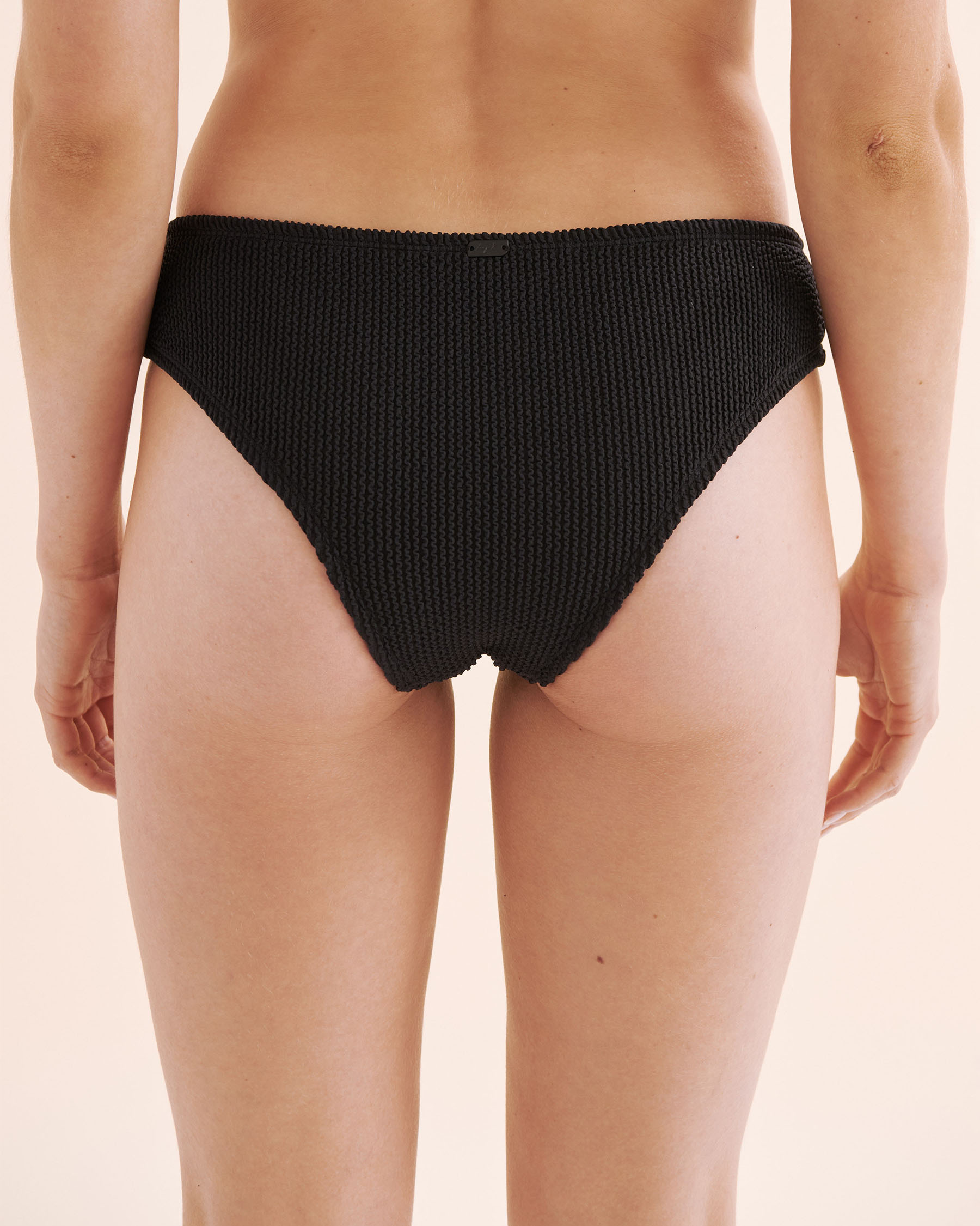 TROPIK Textured Smocked Low-Rise Cheeky Bikini Bottom Black 01300509 - View5