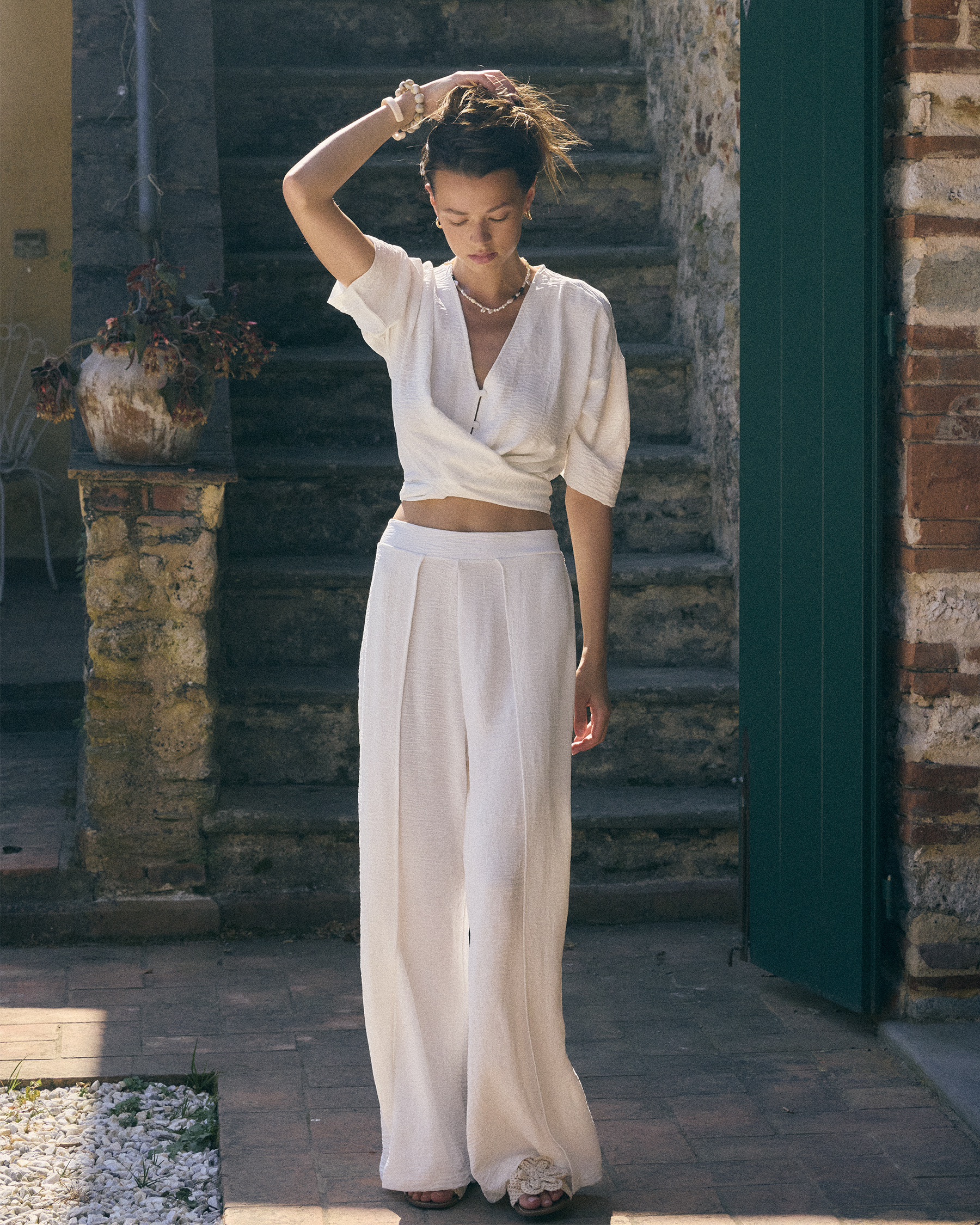 EVERYDAY SUNDAY Wide Leg Cover Up Pants White ESBEAW05869 - View1