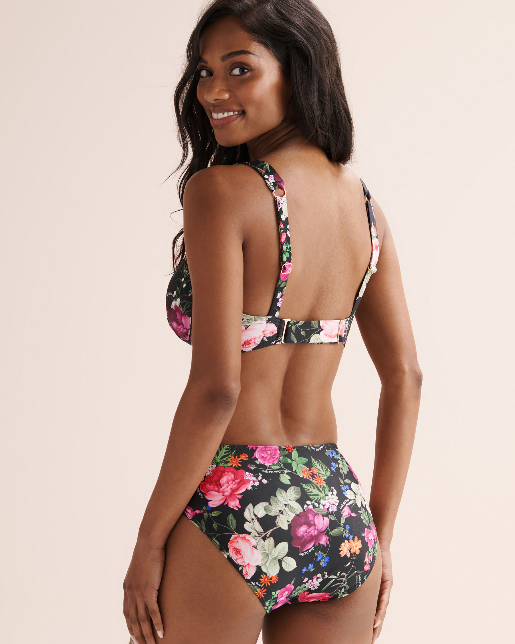 COSTA DEL REY Floral D Cup Plunge Bikini Top Floral Black 01200128 - View2
