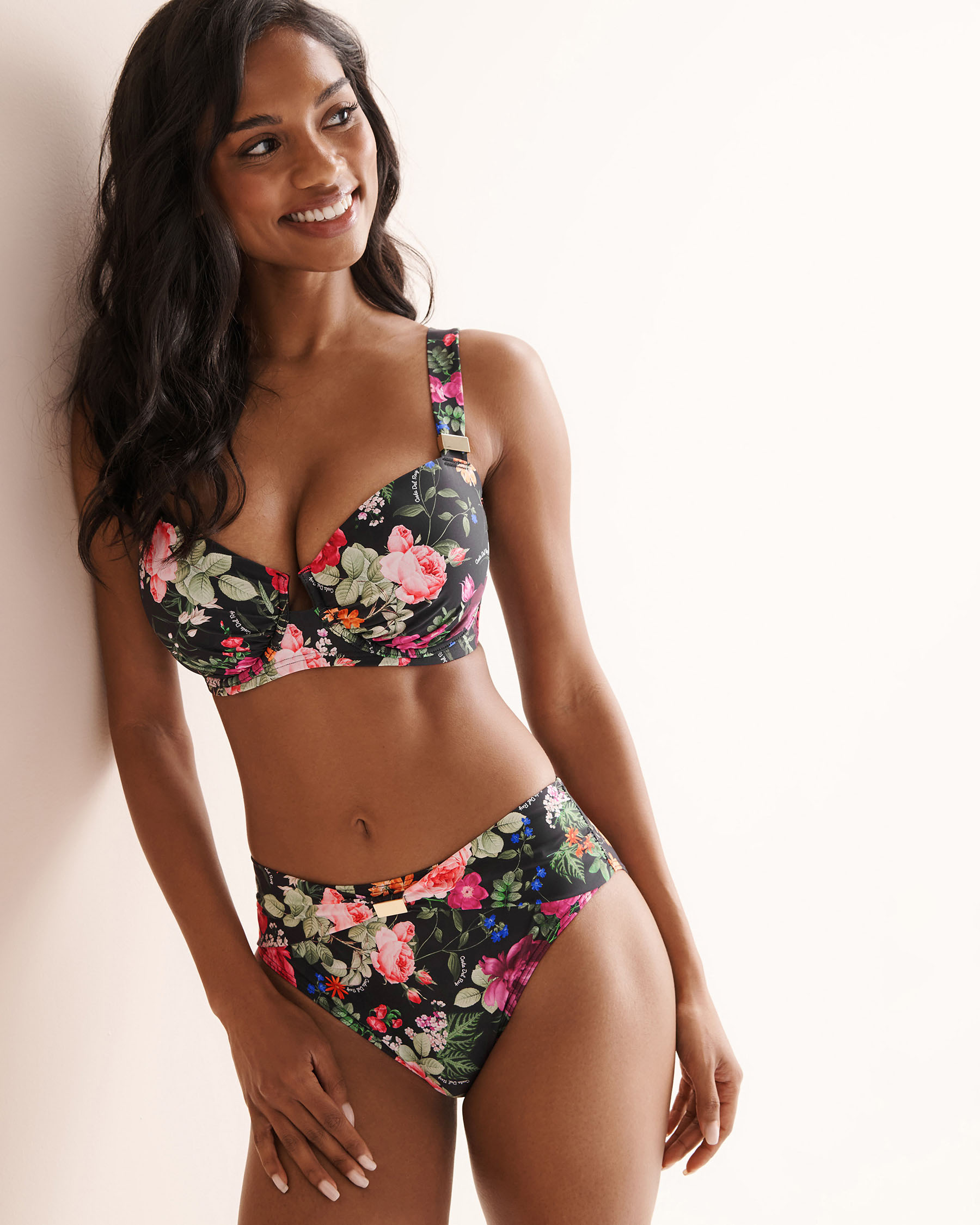 COSTA DEL REY Floral D Cup Plunge Bikini Top Floral Black 01200128 - View4