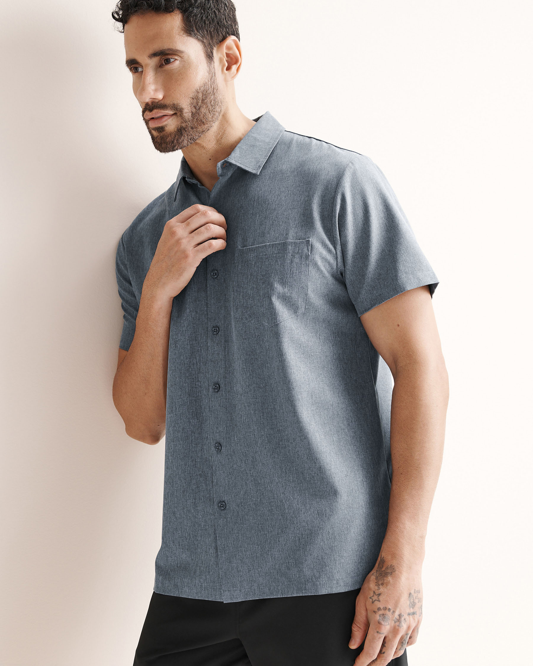 HAMABE Hybrid Short Sleeves Shirt Heather navy blue 04100054 - View1