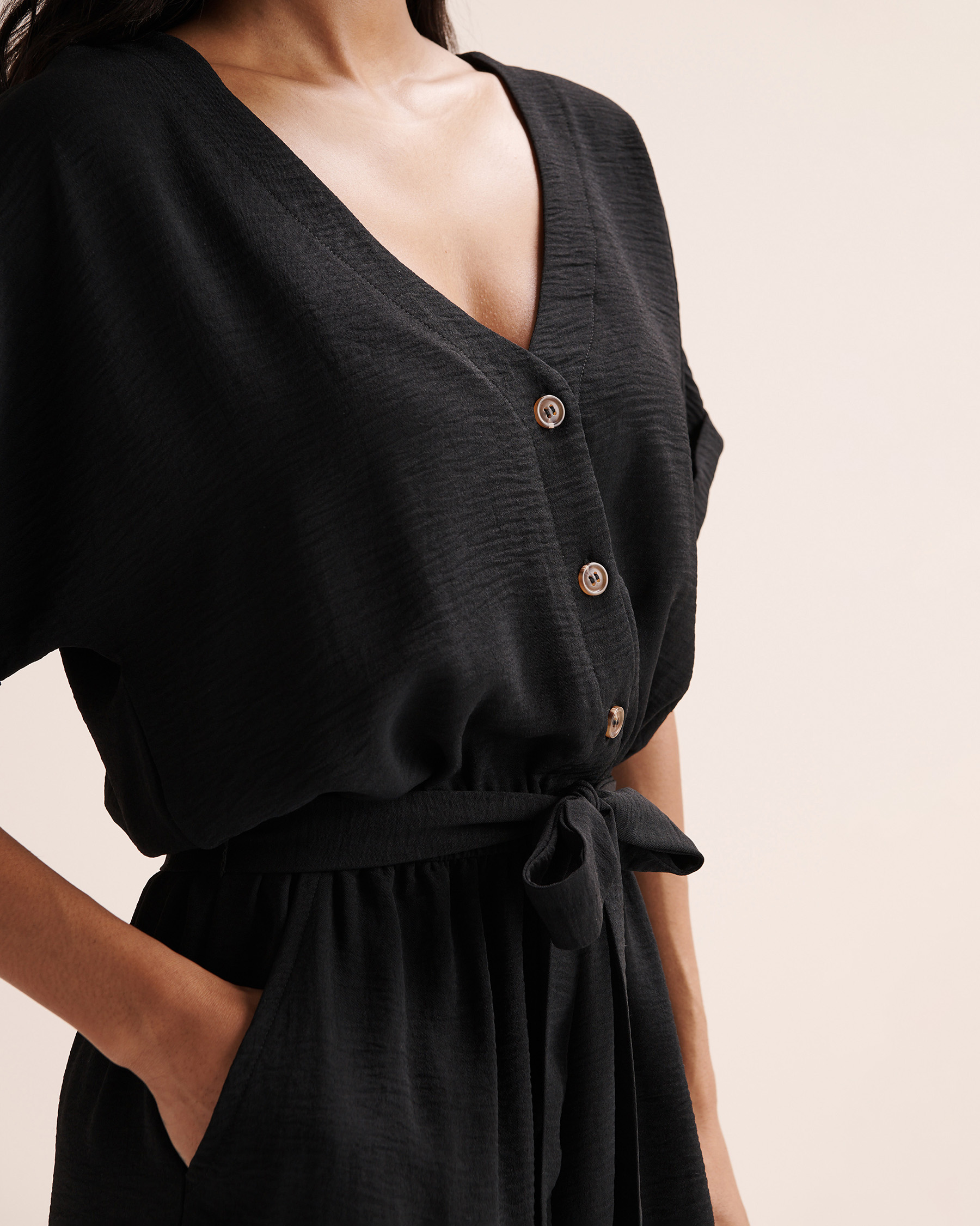 TURQUOISE COUTURE Crinkle Romper Black 02300187 - View3