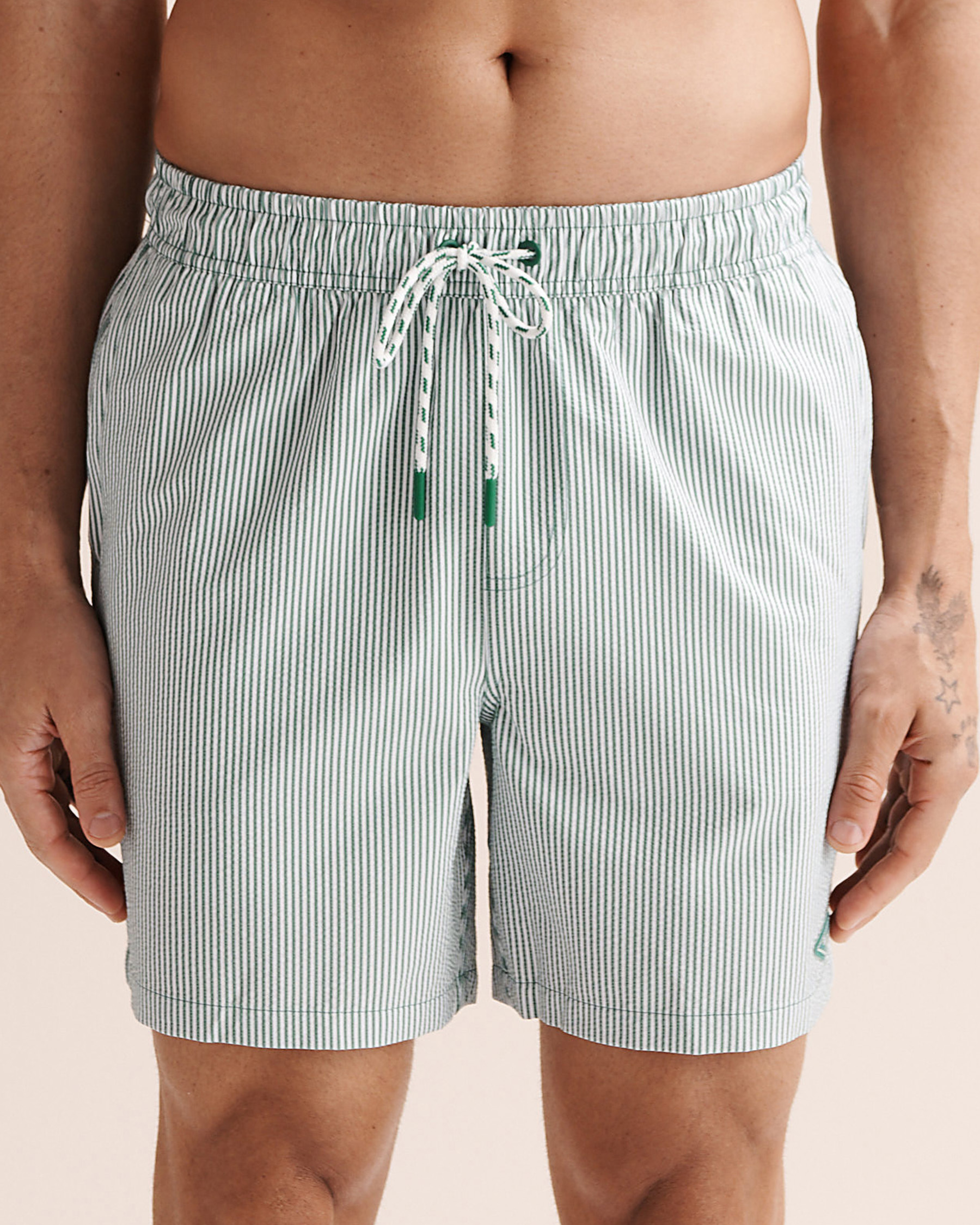 SHORELINE SEVEN Long Liner Seersucker Volley Swimsuit Green and white 03100074 - View1