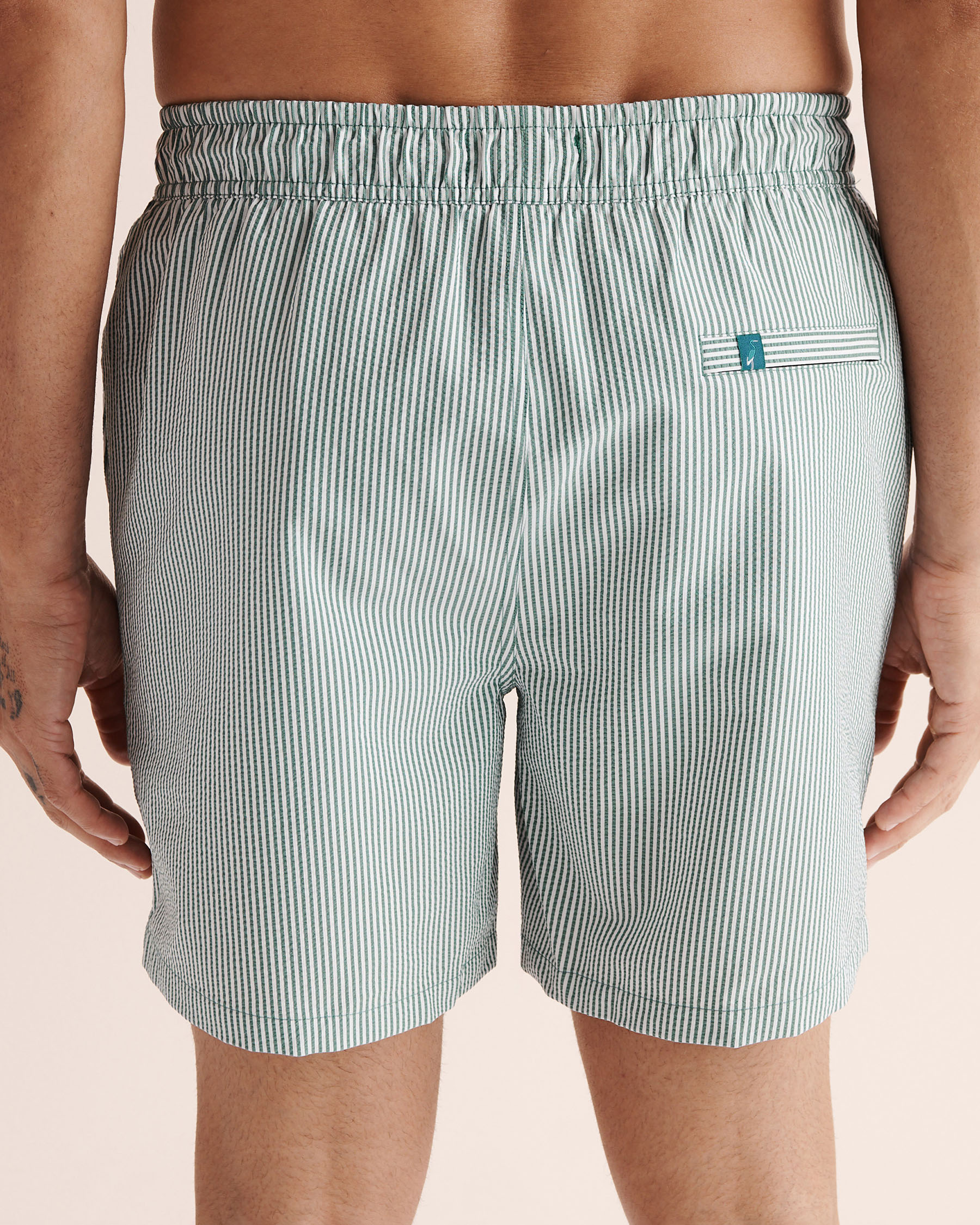 SHORELINE SEVEN Long Liner Seersucker Volley Swimsuit Green and white 03100074 - View2