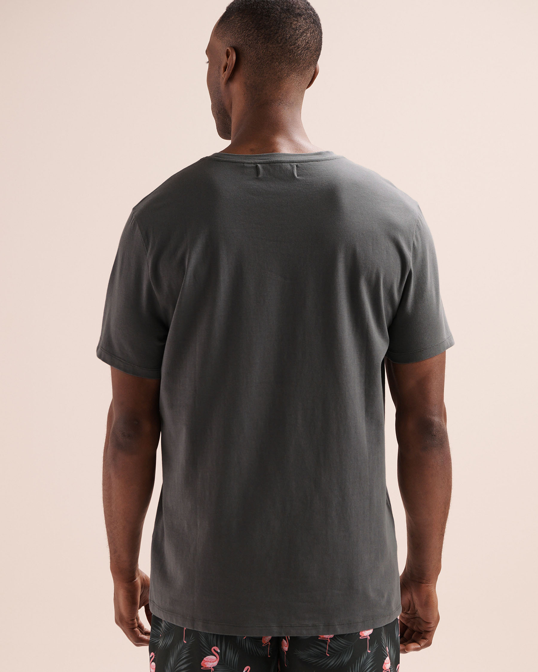 HAMABE Flamingo Embroidery T-Shirt Grey 04100057 - View2