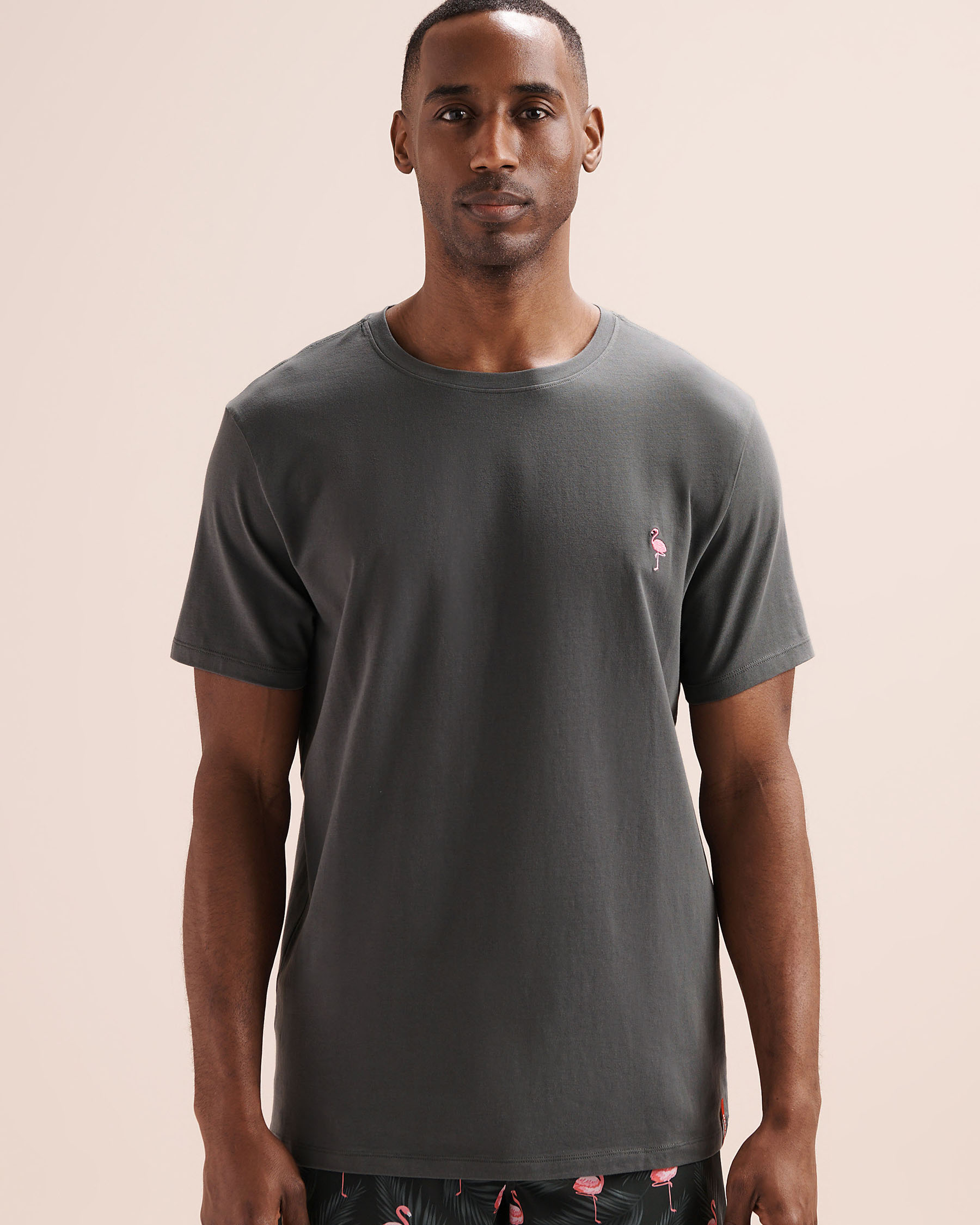 HAMABE Flamingo Embroidery T-Shirt Grey 04100057 - View4