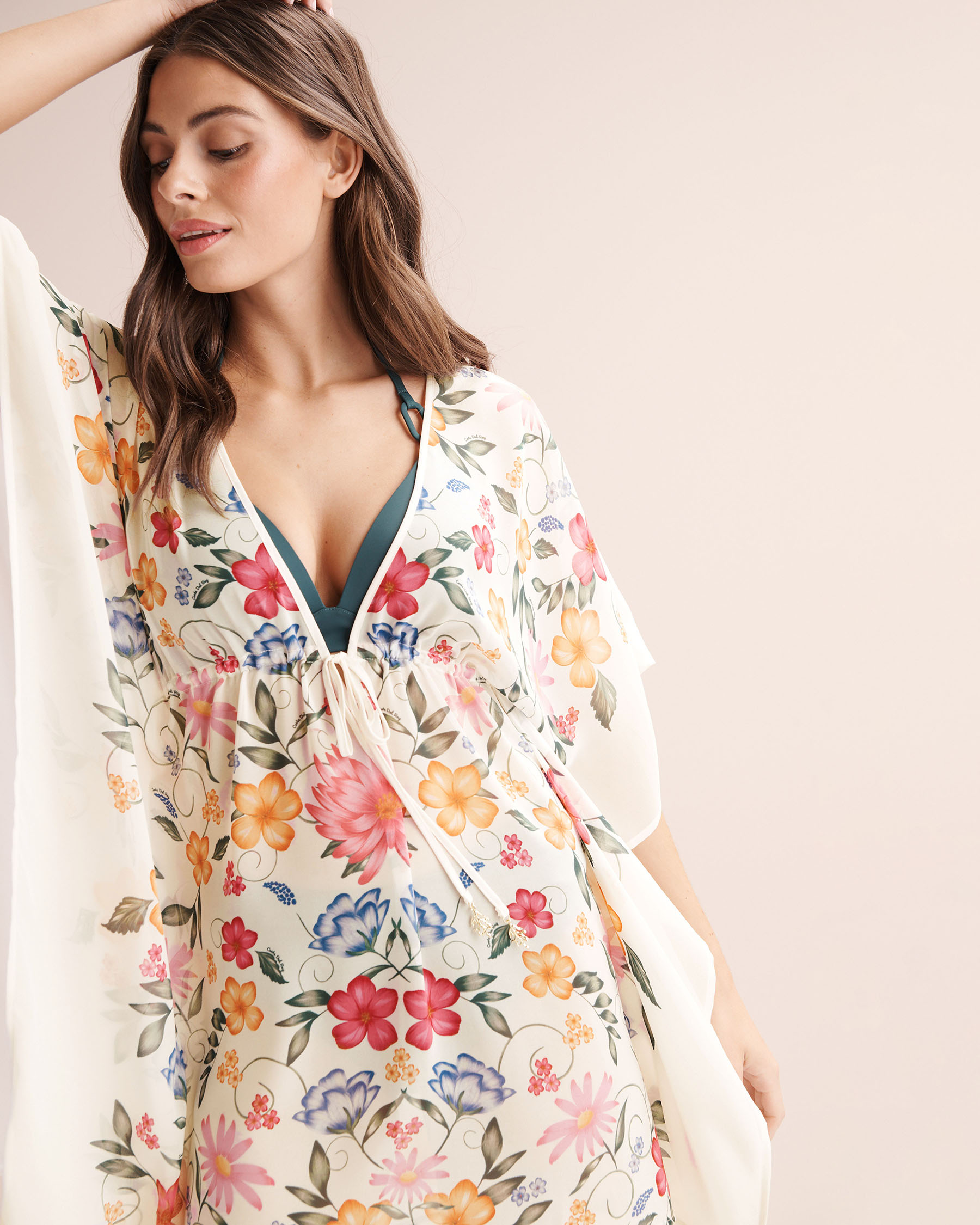COSTA DEL REY Floral Chiffon Caftan Beige 02400063 - View7