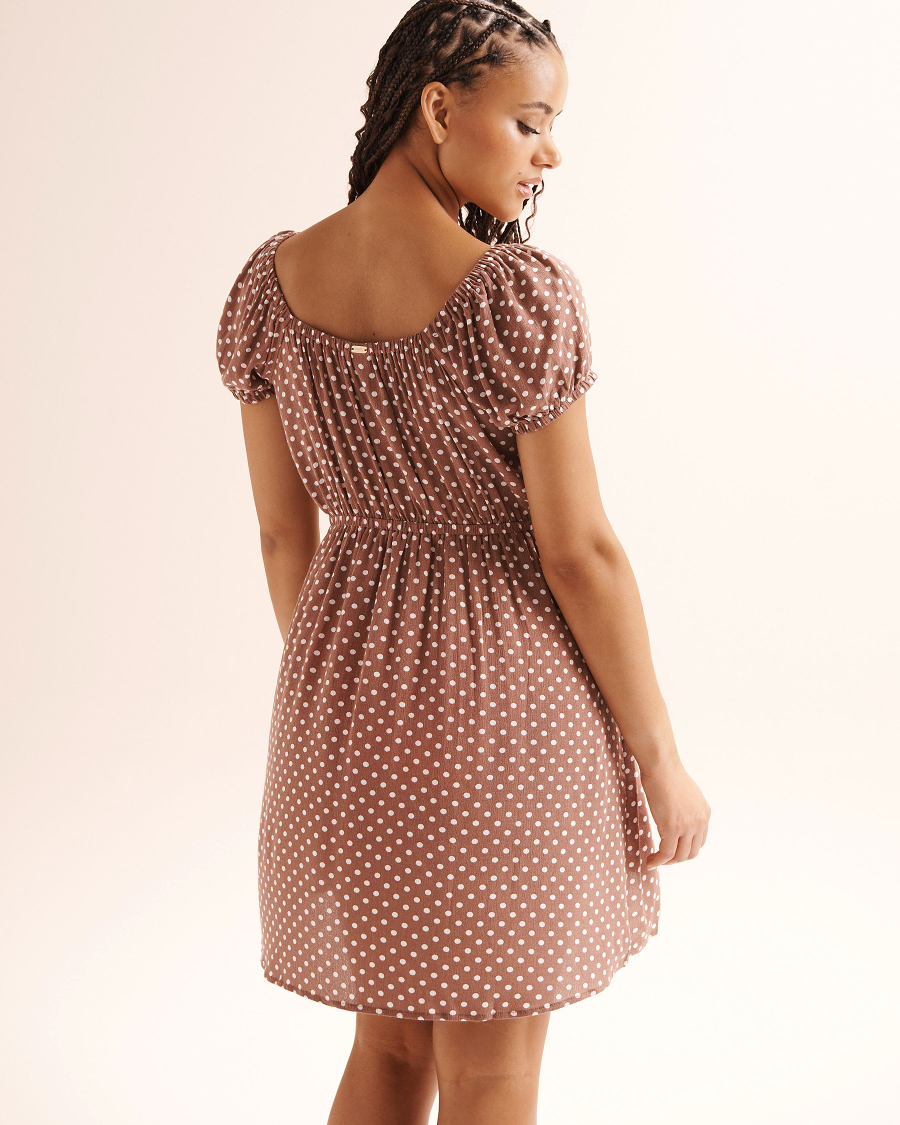 TROPIK Short Polka‑Dot Dress Nutmeg Brown 02300201 - View7