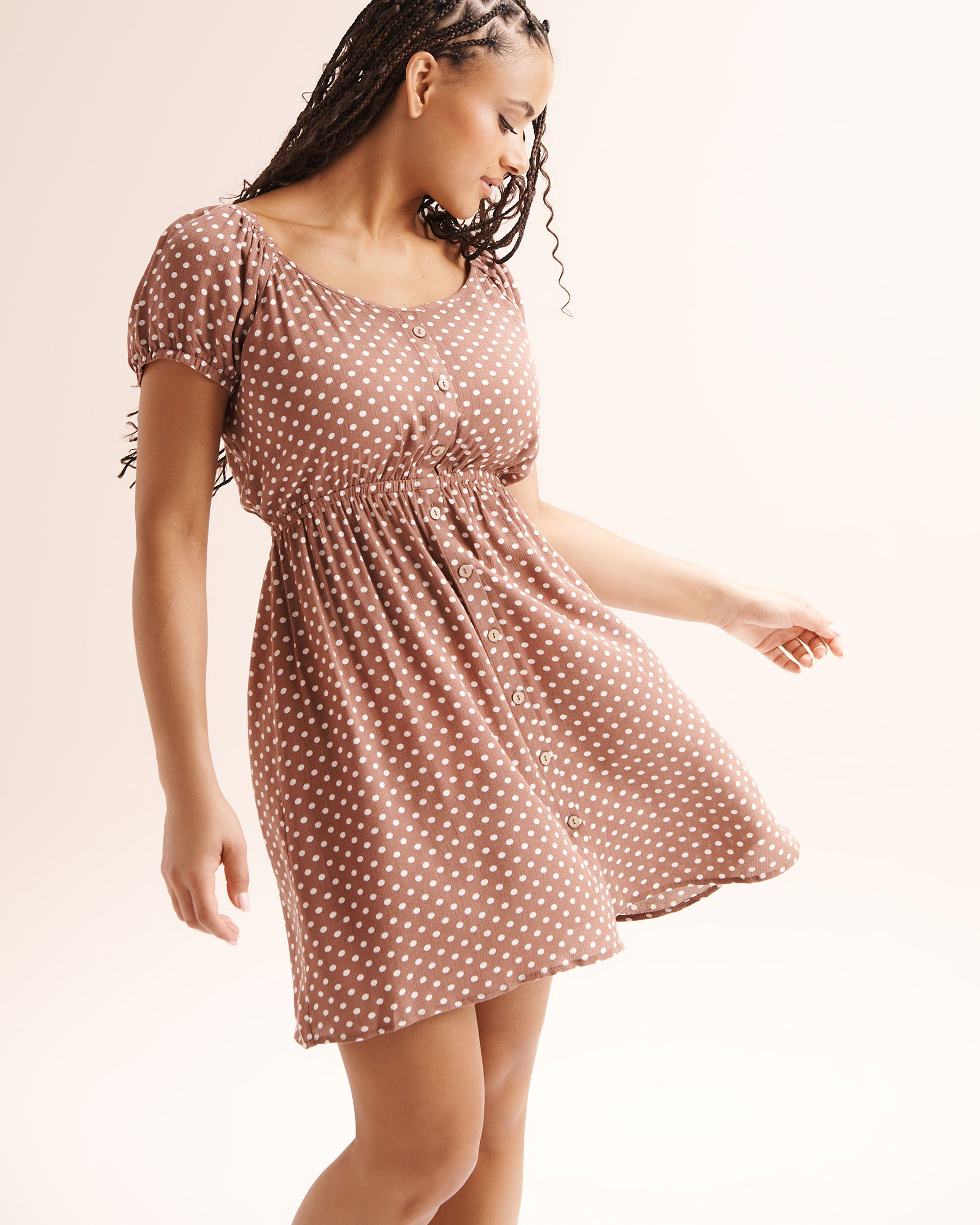 TROPIK Short Polka‑Dot Dress Nutmeg Brown 02300201 - View9